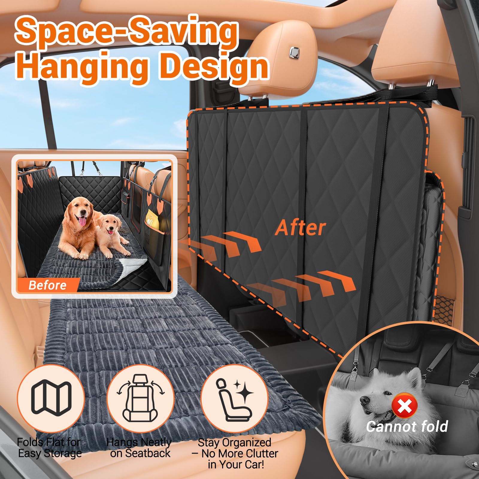 Hard Bottom Car Seat Cover for Dog swith Removable Soft Blankets,Scratch-Proof and Anti-Slip Car Dog Hammock for Large Dogs Brown for Car, SUV - image 5