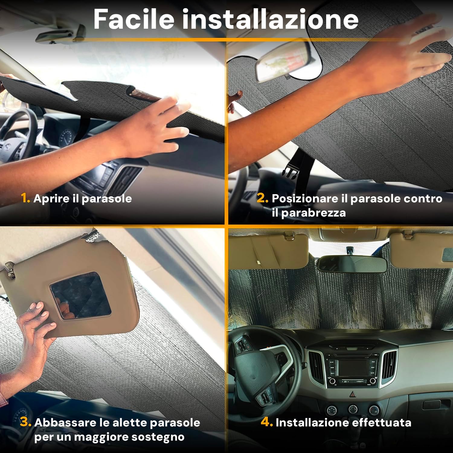 Avilia Scudo Termico Parasole per Parabrezza 72x145cm Nero