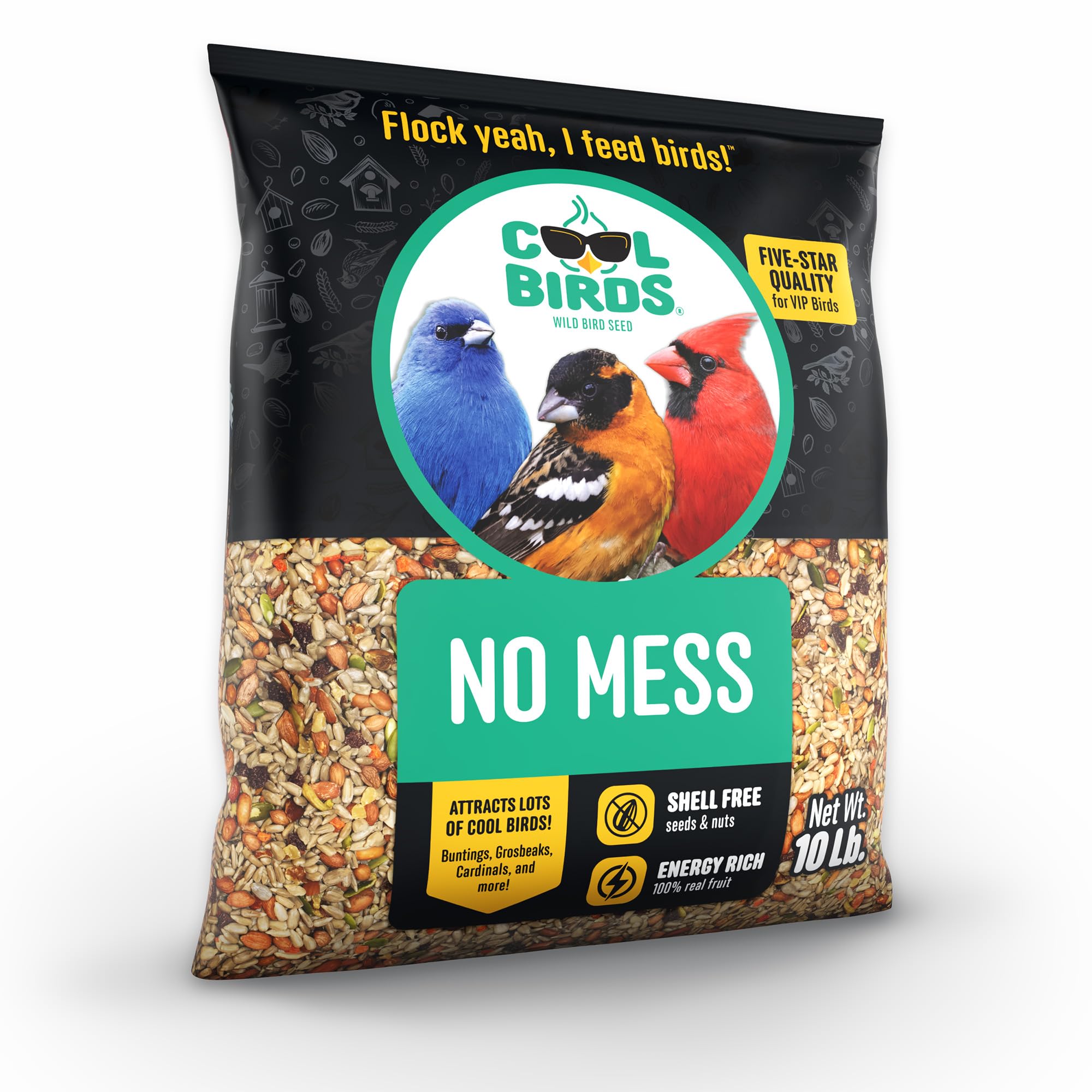 Cool Birds No Mess with Fruit Birdbird Semilla - 4,5 kg - Mezcla 100% Comestible sin cáscara con Corazones de Girasol, Cacahuetes, nueces de árbol, Semillas de Calabaza y Frutas Reales - sin
