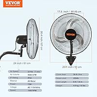 Vista 7 de VEVOR 18 inch Wall Mount Fan Oscillating, 3-speed High Velocity Max. 4000 CFM Industrial Wall Fan for Indoor, Commercial, Residential, Warehouse