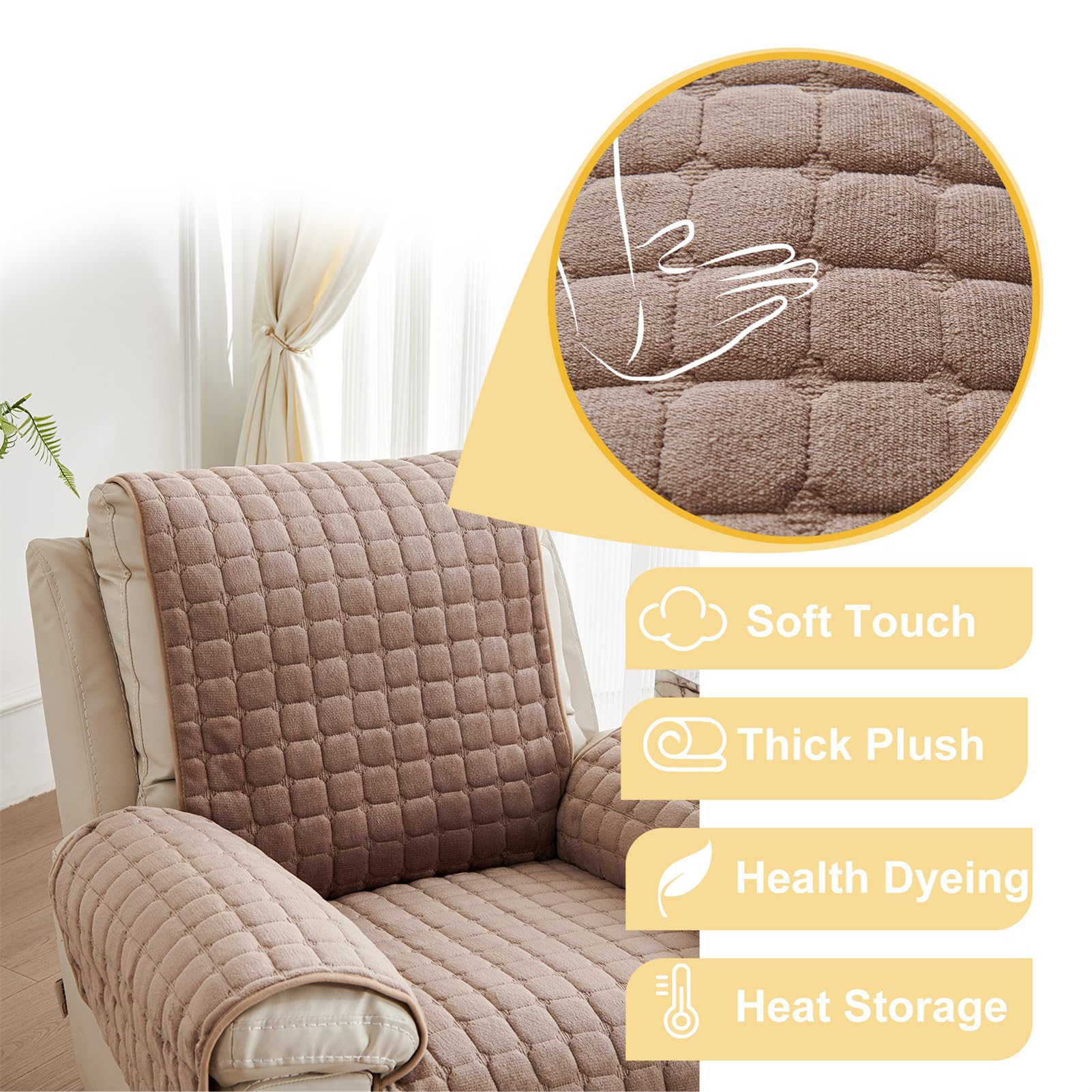 Funda de Reposabrazos de Sofá de Felpa Cuadrada de Invierno para 1 2 O 3 Plazas Funda para Sillón Reclinable Protector Antideslizante para Muebles para Mascotas (Caqui 167 X 190 Cm)