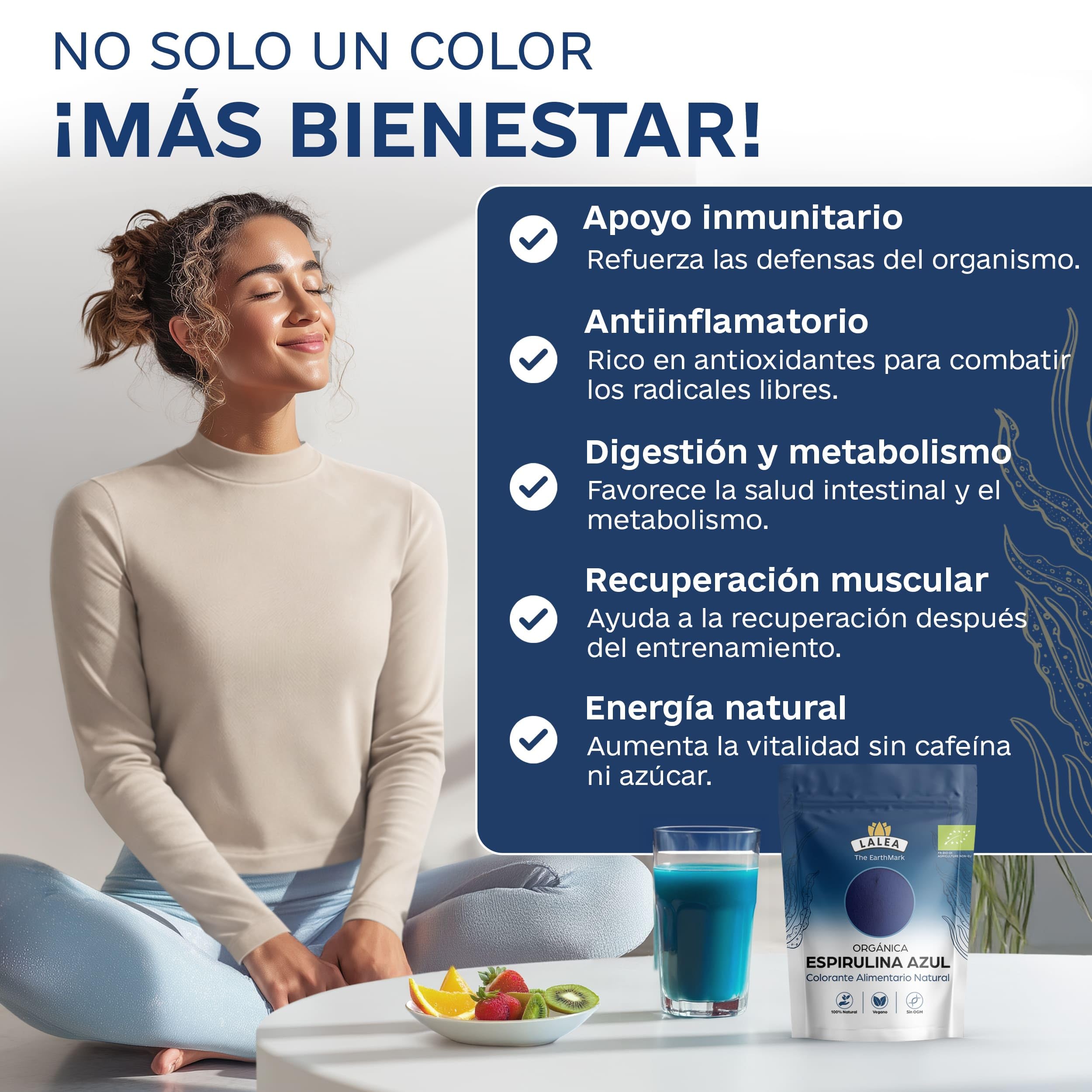 LALEA Espirulina Azul Ecológica en Polvo 55g – Spirulina Azul – Blue Spirulina Powder (Ficocianina) – Vegan Colorante Alimentario Natural (E18) – Para Smoothies, Bebidas, Postres, Repostería