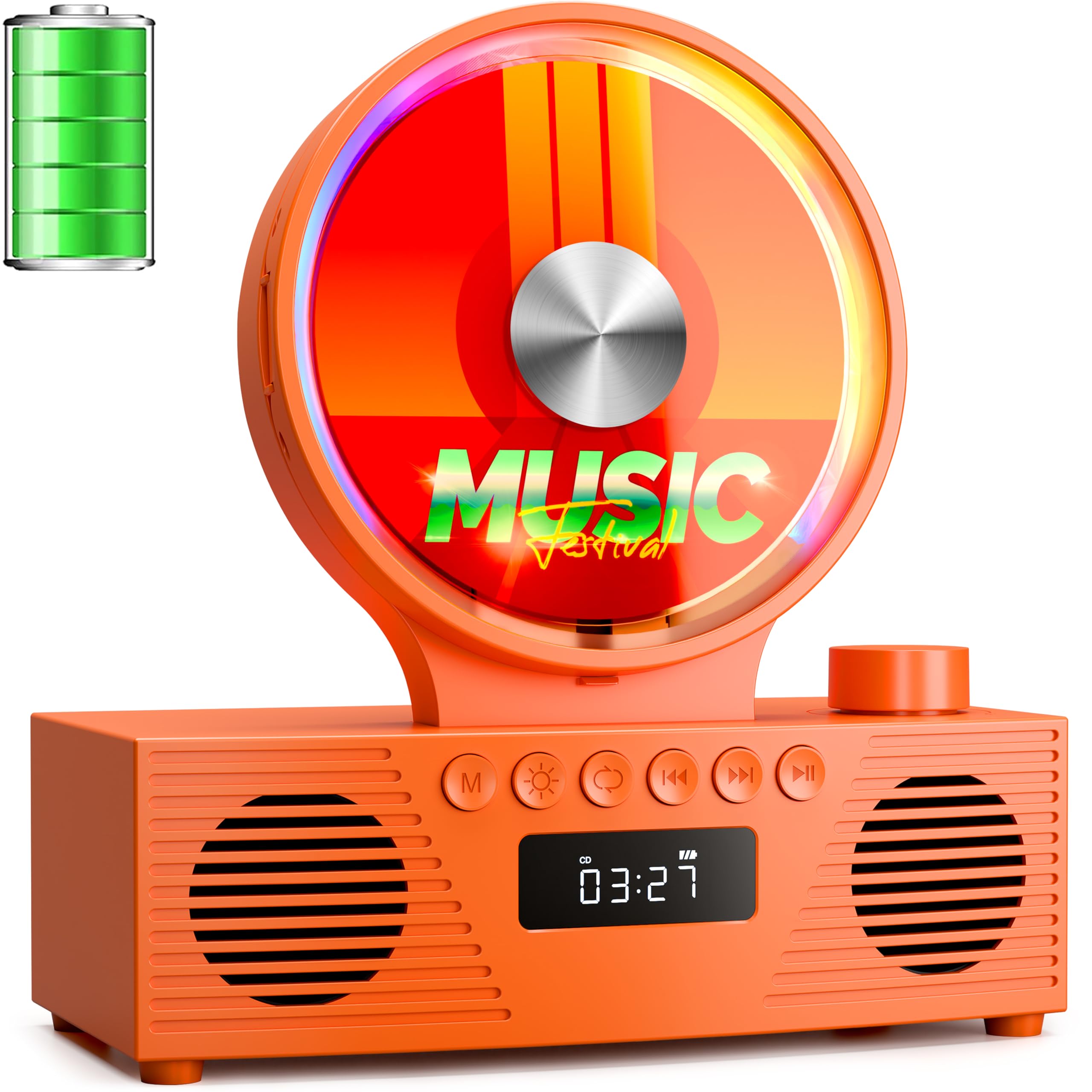 ROADOM Tragbarer CD-Player mit Bluetooth, Hi-Fi Stereo & Akku | Bluetooth TX & RX, 4000mAh Akku, Retro CD-Player, Hi-Fi Stereo, Sleep-Timer, USB/TF/AUX, 5 CD-Formate