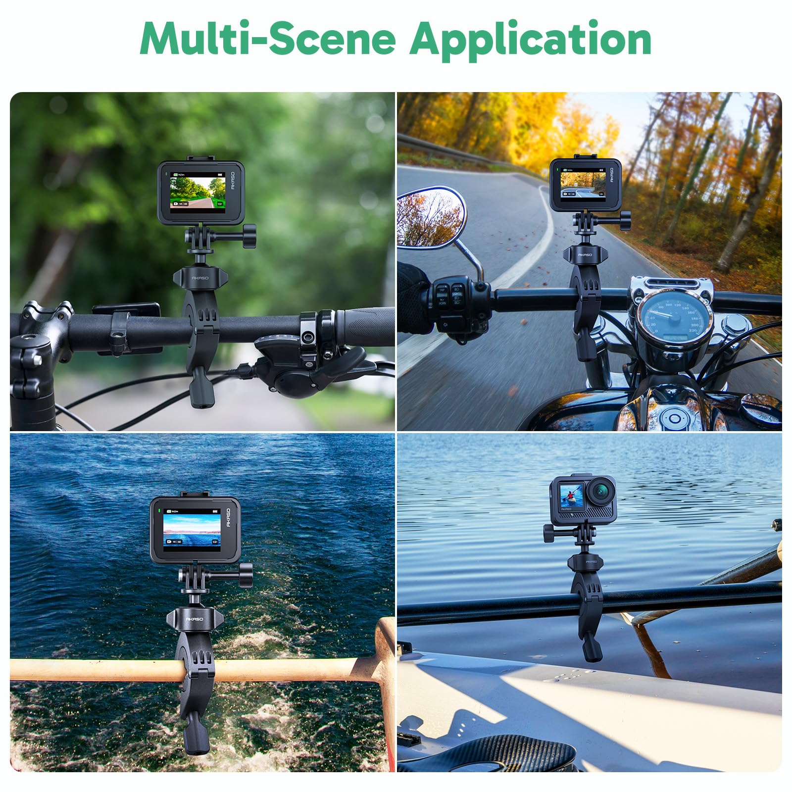 Soporte Universal Para Manillar AKASO - Rotación 360°, Compatible Con GoPro, Cámaras Acción