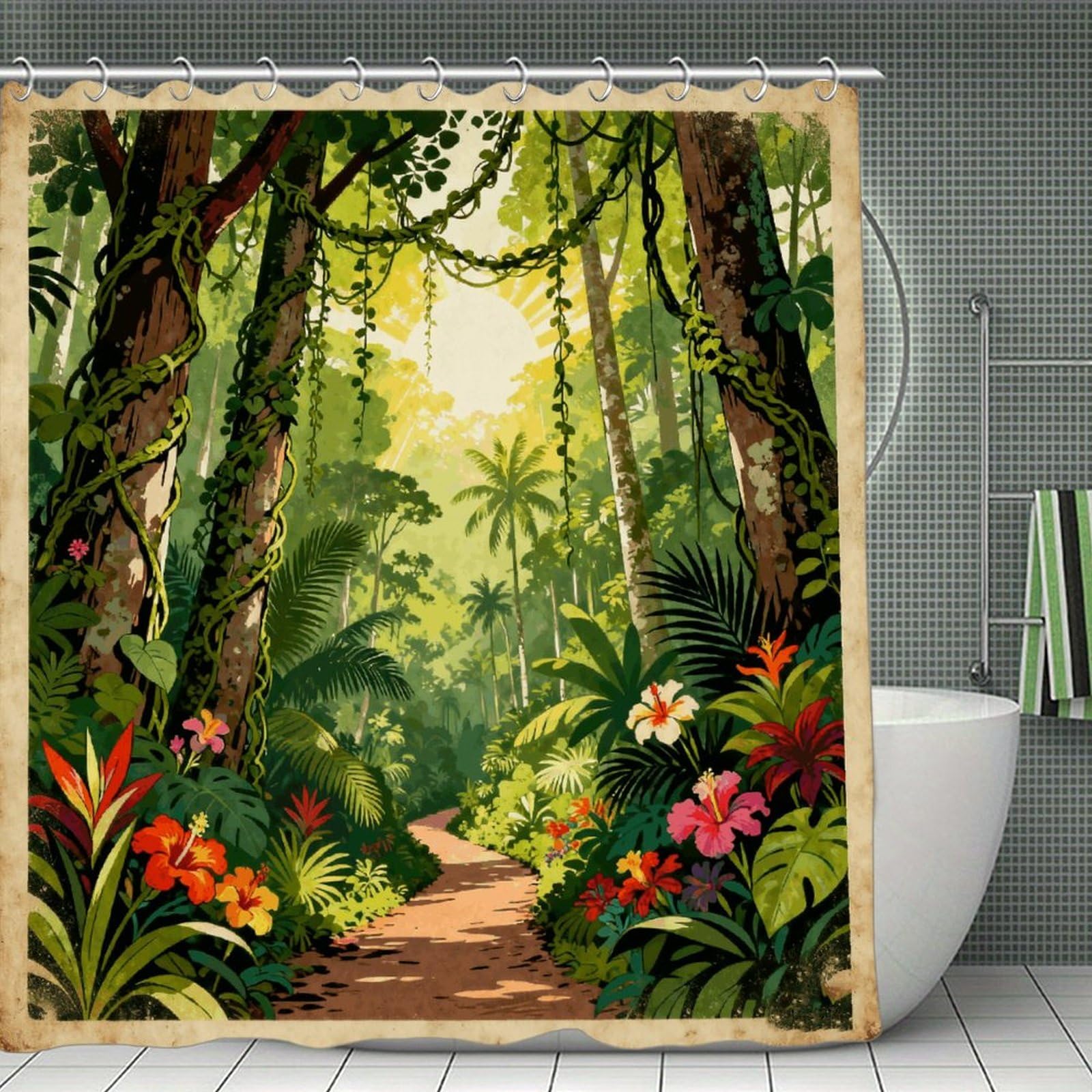 VstaDank Puerto Rico Shower Curtain Light-Weight Blackout Bathroom Curtain Washable Shower Liner 71x71 Inch Bath Curtain with Metal Holes Bathtub Bath Room