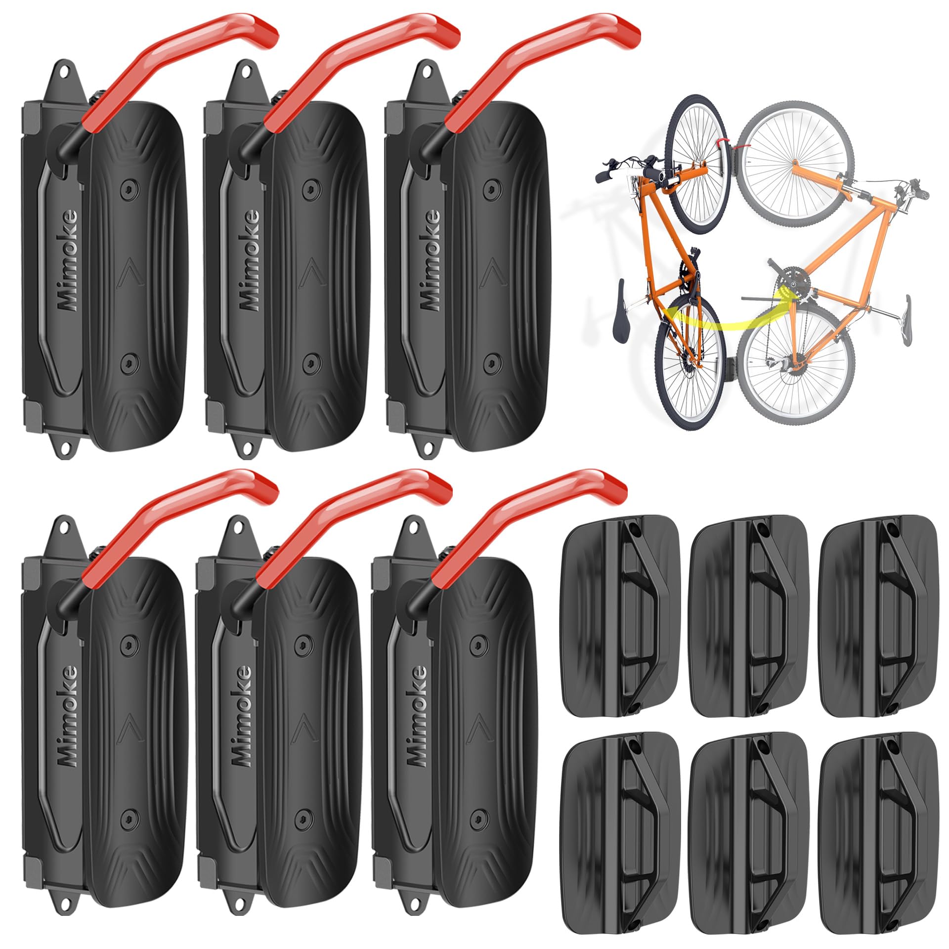 Mimoke Swivel Bicycle Wall Mount - Bicycle Hanger - Vertical Bike Rack- Bicycle Storage for the Garage - MTB & Road Bike (Red hook, 6 Pieses)