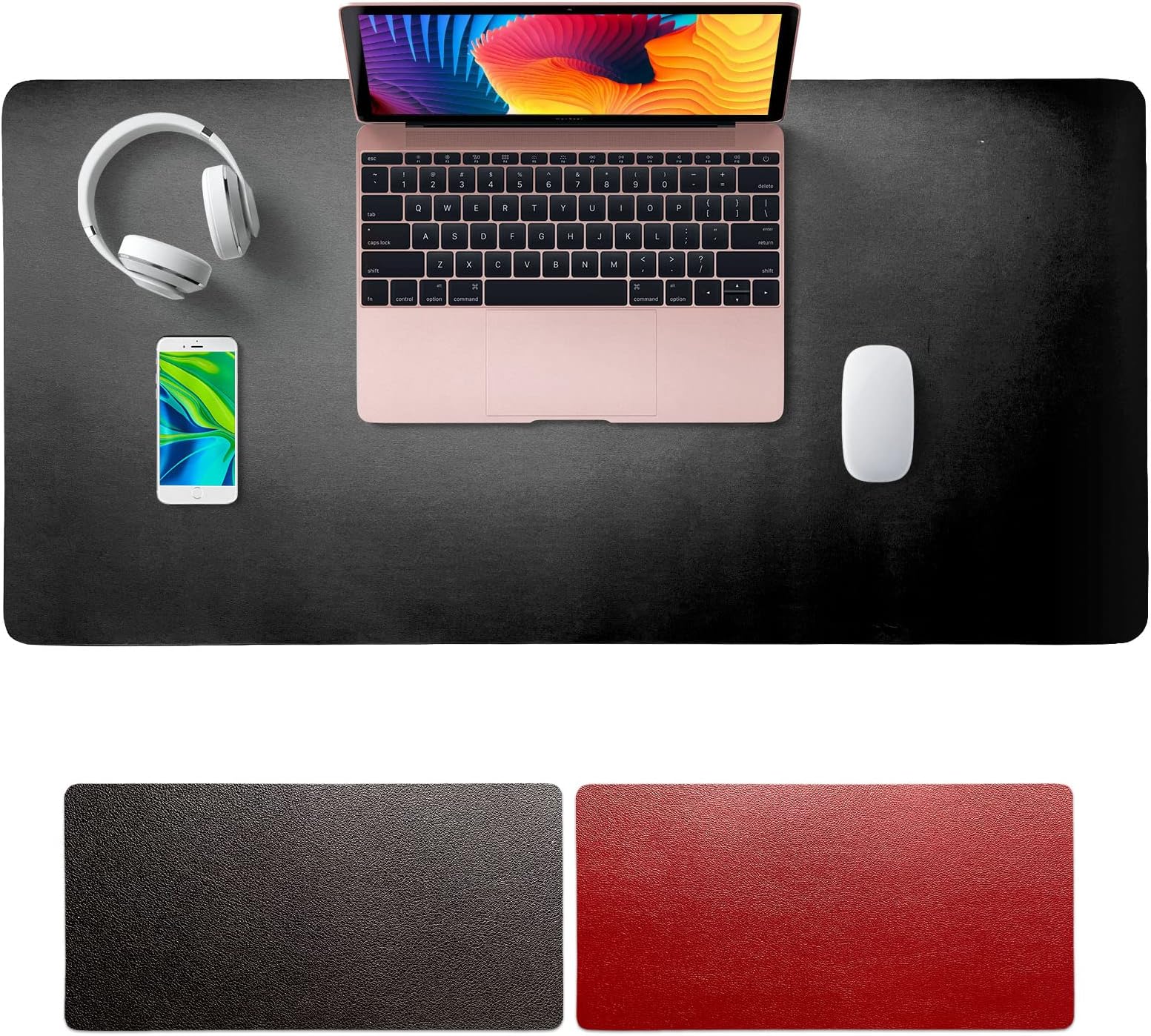 SKY-TOUCH Mouse Pad Large 80x40cm, Leather Computer Pad Office Desk Mat Extended Gaming Mouse Pad, Non-Slip Waterproof Dual-Side USe Desk Mat Protector, Red/Black
