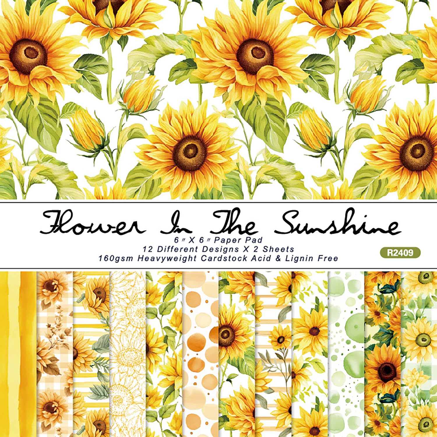 YASMEN Valentine Scrapbook Paper 6X6, Sunflower Decorative Craft Paper Pack, Single-Sided Patterned Cardstock Pads, Card Making Supplies, Decopodge