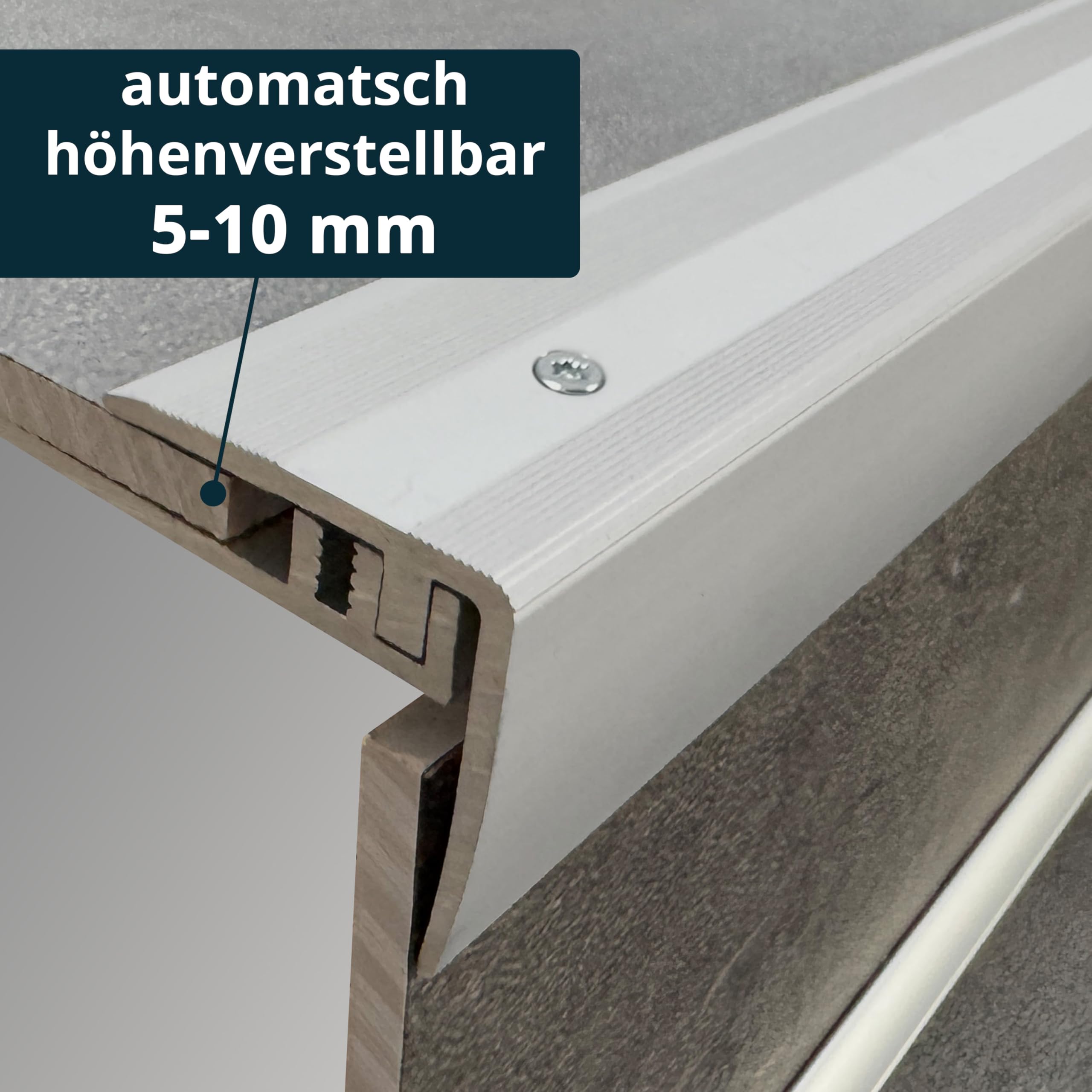 ufitec® Profi Smart Profilsystem für Vinylböden - geeignet für Belagshöhen von 5-9 mm - ALU eloxiert (Treppenkantenprofil | Länge: 270 cm, Silber)