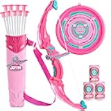 JOYIN Pink Bow and Arrow Set for Girls, LED Light Up Archery Toy Set with 9 Suction Cup Arrows, Target & Arrow Case, Christmas Indoor Outdoor Activity Toy for Kids Girls Ages 3-12