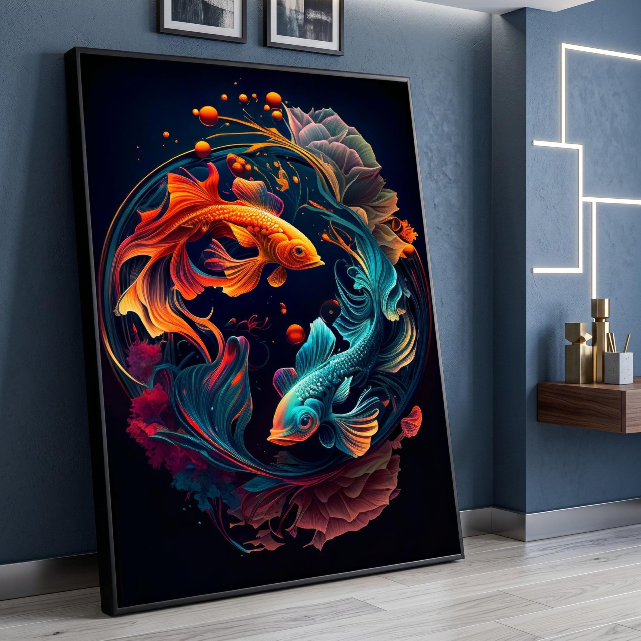Tableau sur toile carpes koï pour dynamiser un mur blanc - 8