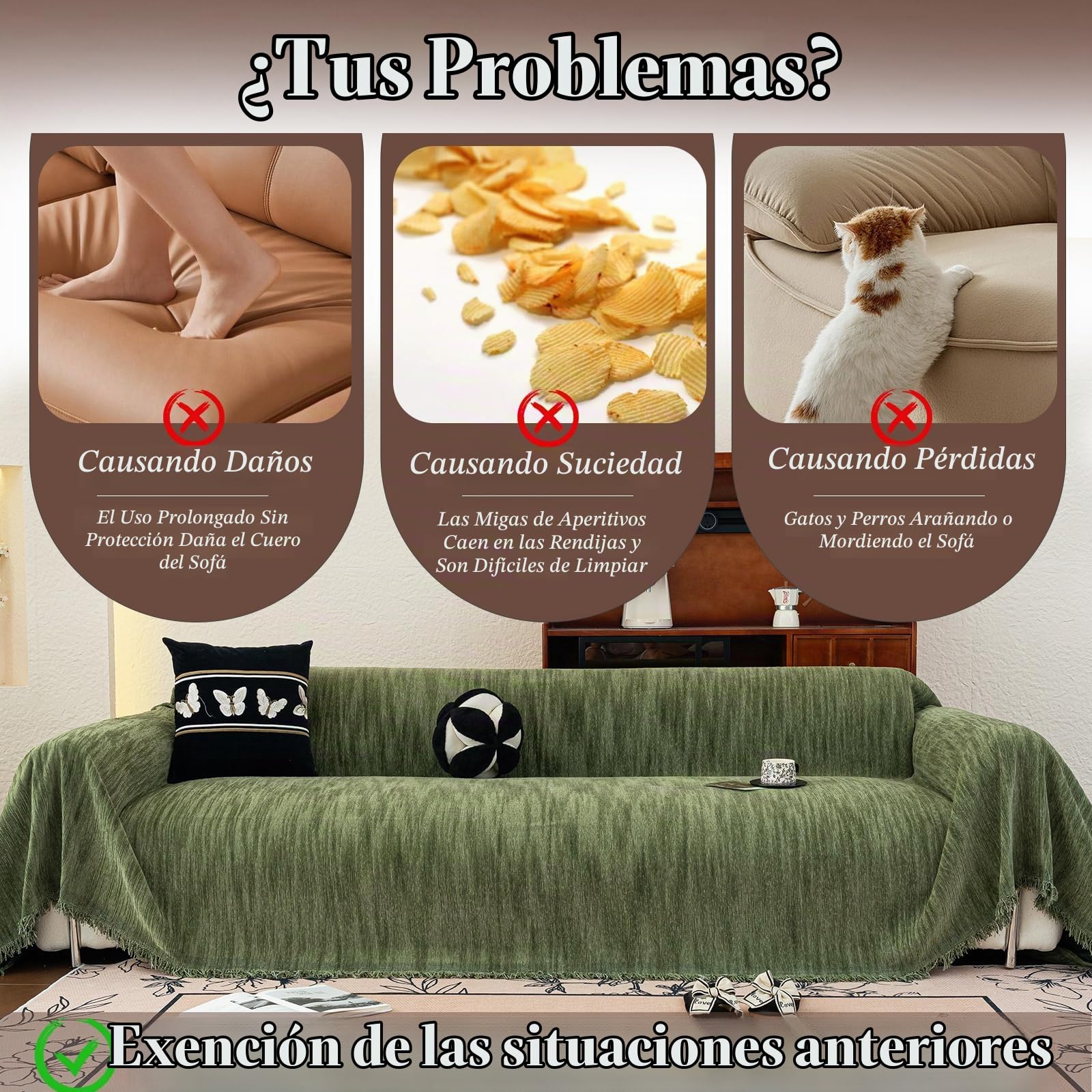 Jarapas para Sofas, 1/2/3/4 Plazas, Plaid Sofa Multifuncional, Protector Sofa Gatos Arañazo, Universal Fundas Sofá Antimanchas, Manta Suave y Cómoda 180 * 360cm-Verde