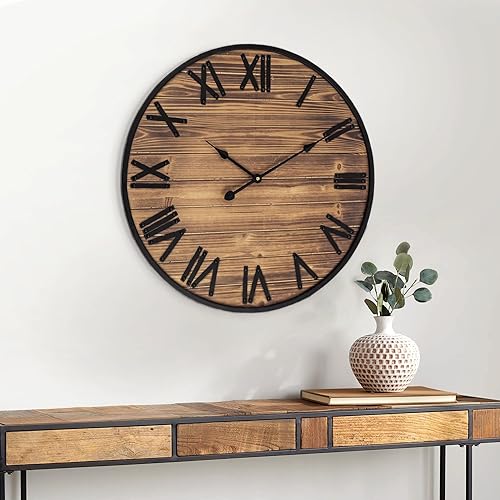 Miniatura 2 de Reloj de pared grande de 24 pulgadas, relojes de pared de granja con pilas, decoración de pared rústica con marco de metal, reloj de pared