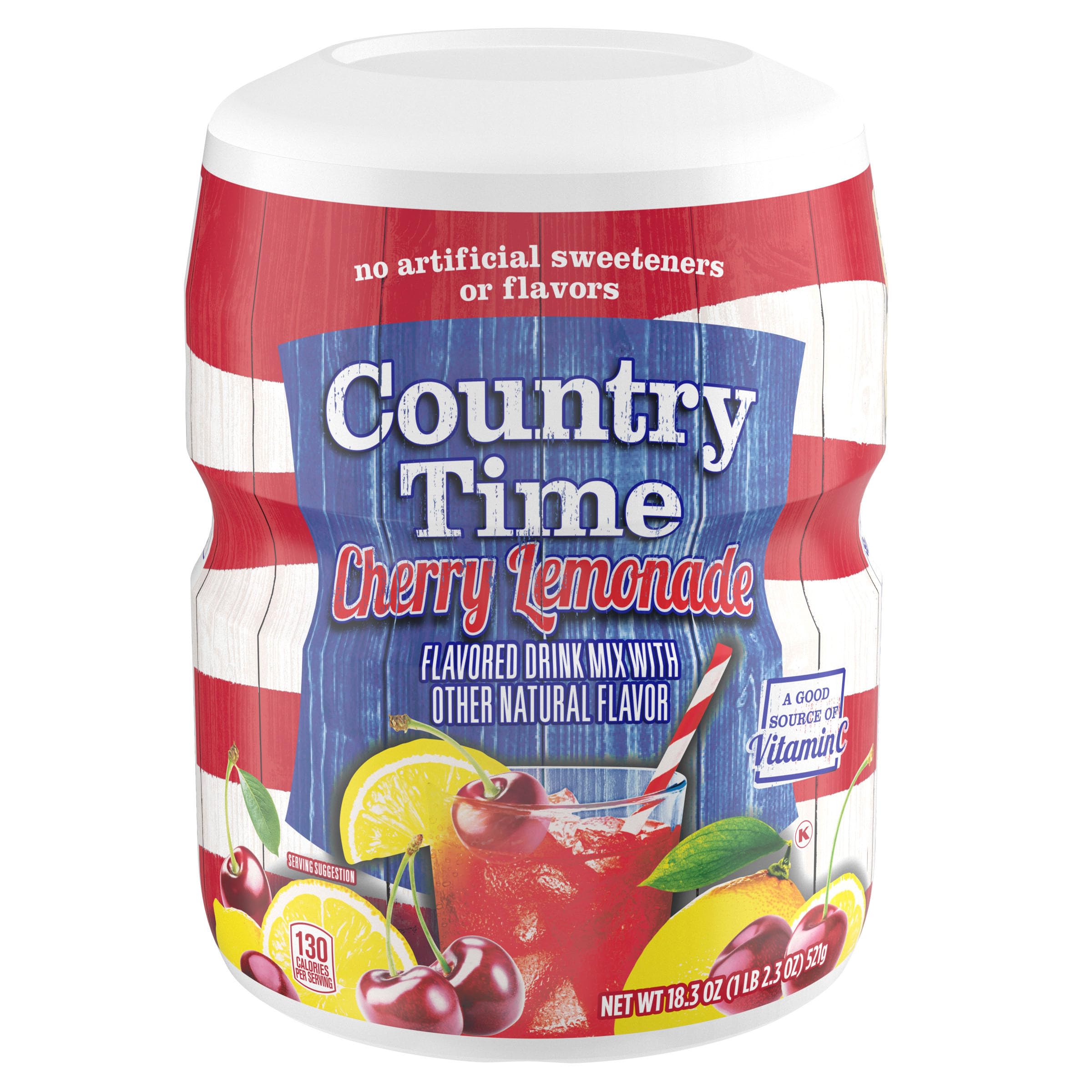 Country Time Cherry Lemonade Powdered Drink Mix, 1 Canister, for Shareable Refreshment, Naturally Flavored with Other Natural Flavor, No Artificial Sweeteners or Flavors, 18.3 oz