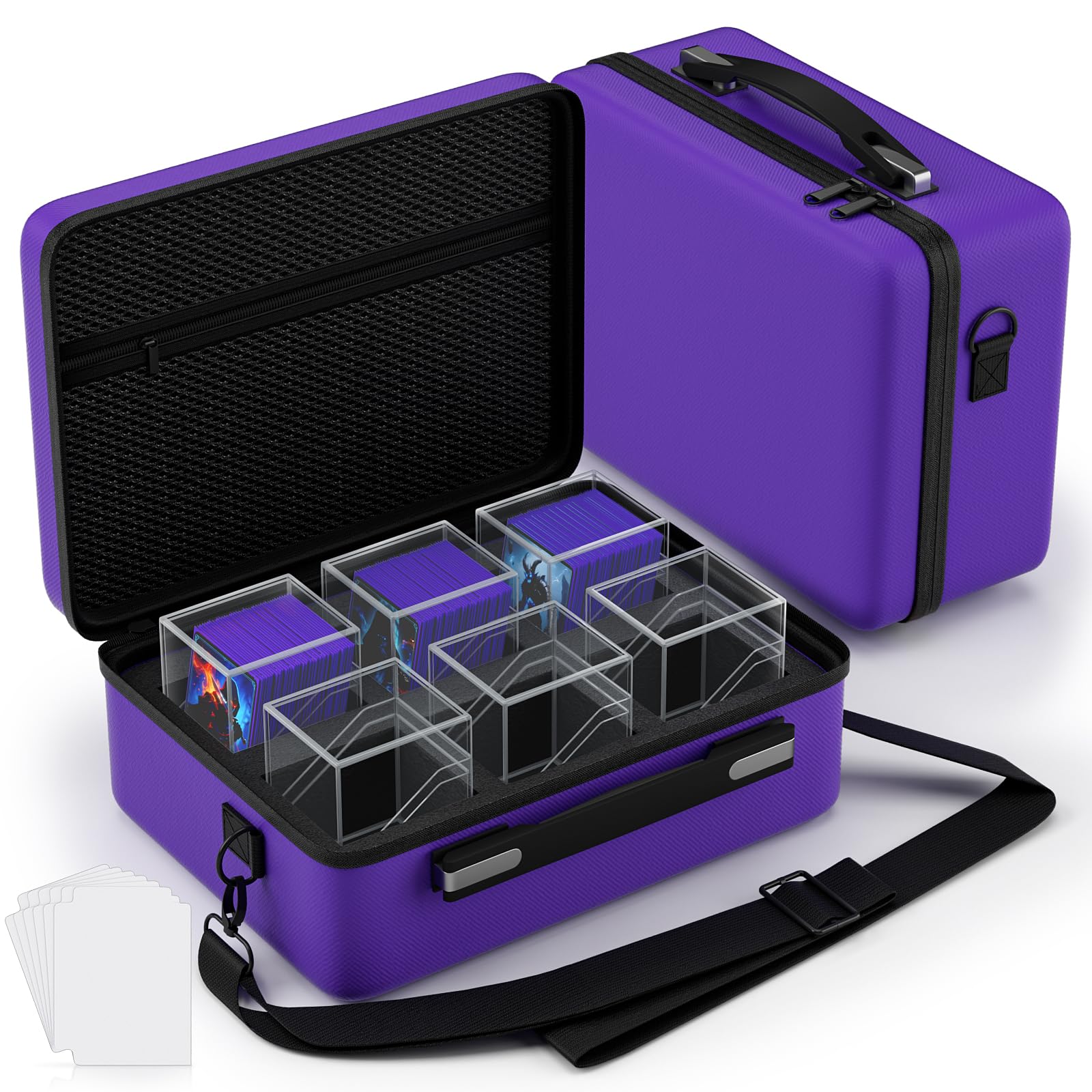 Proijeut Card Deck Box with Portable Case, 6 Pack Clear Commander Deck Box with 6 Dividers, Holds 600+ Double Sleeved Cards, Fit for MTG, YuGiOh, TCG (Purple)