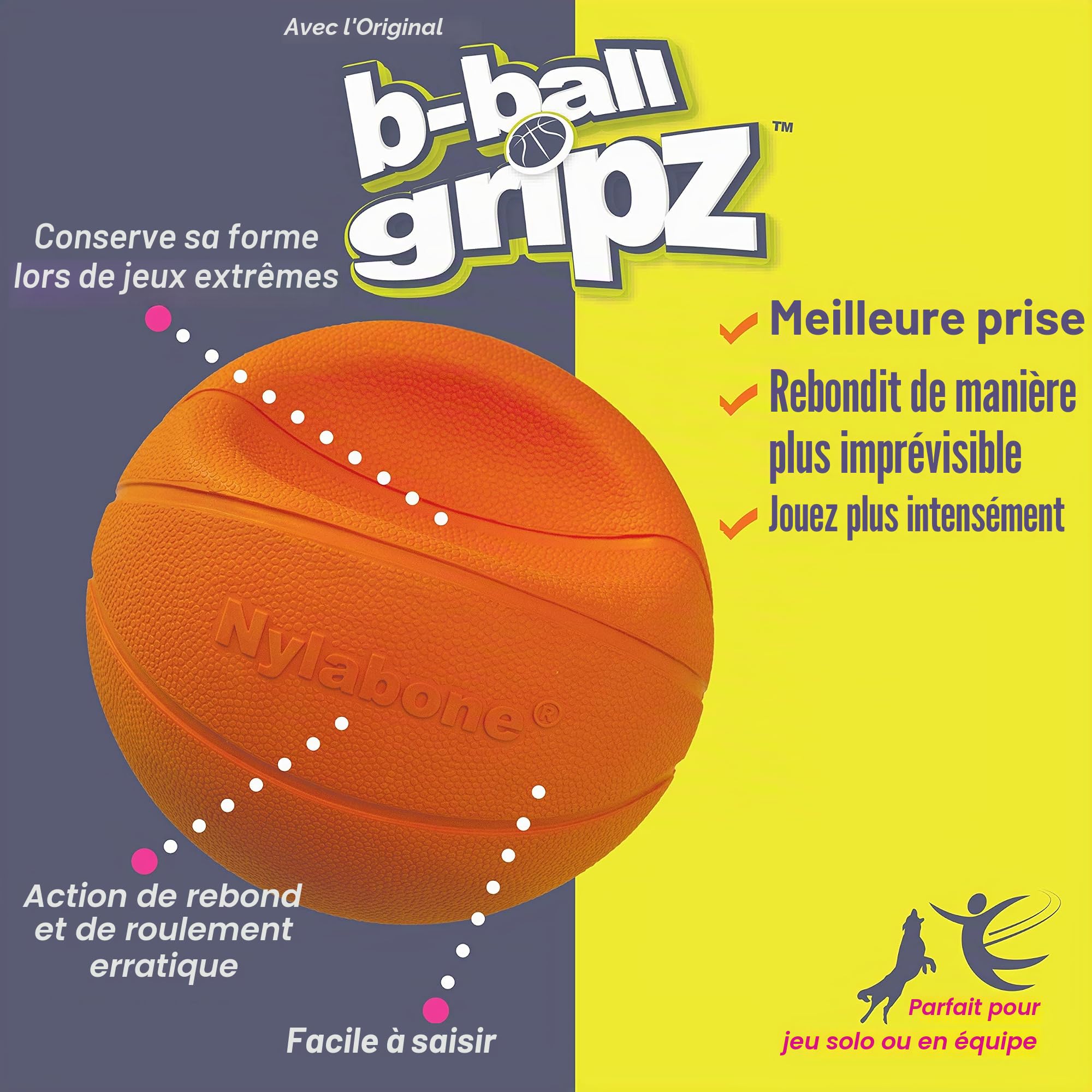 Nylabone Power Play Gripz B-Ball Ballon de Basketball pour Chien Taille L