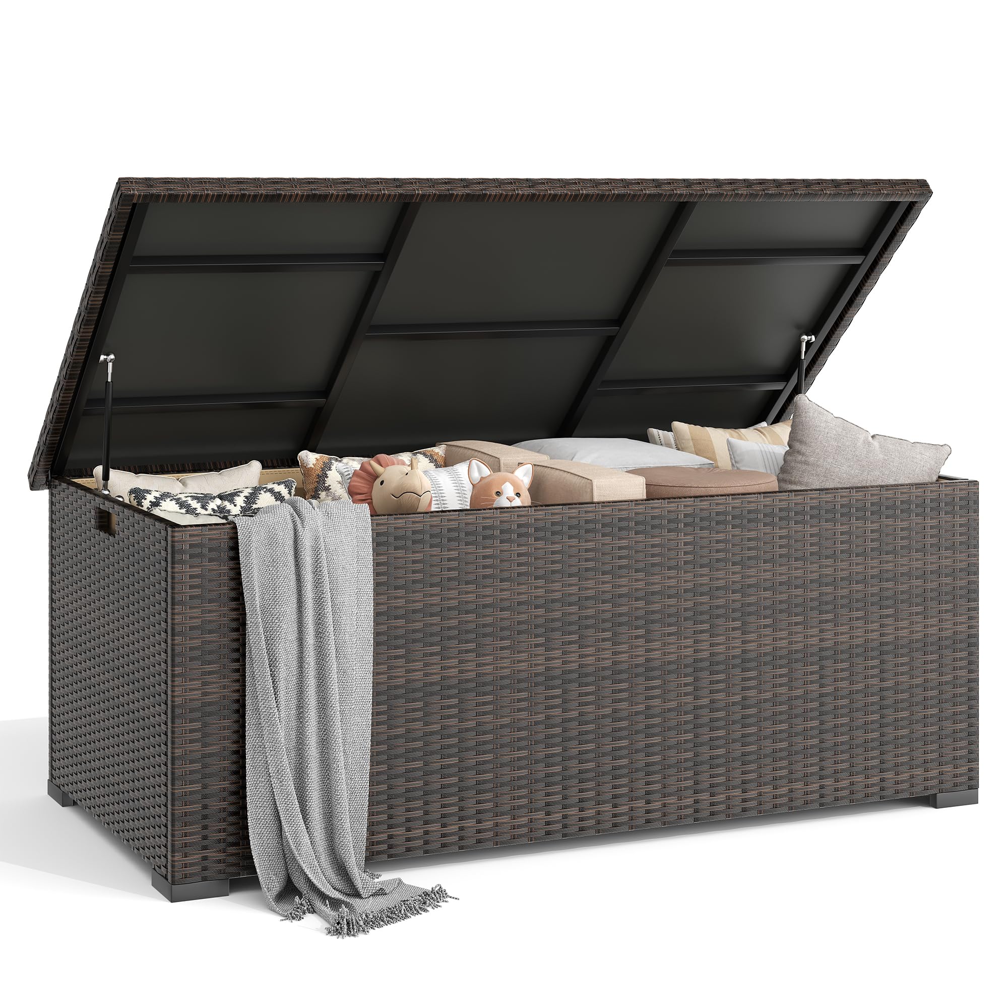 UDPATIO Gartenbox Wasserdicht 870L, Aufbewahrungsbox Garten XXXL, Auflagenbox Wetterfest, Kissenbox Outdoor mit Deckel, Gasdruckfedern, ideal für Garten, Terrasse & Balkon | Braun