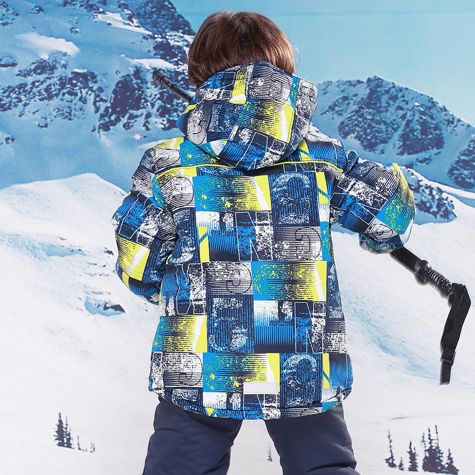 Costume de Ski Enfant Garçon Ensemble 2pcs Veste + Pantalons Combinaison de Ski Fille à Capuche Imperméable Coupe-Vent