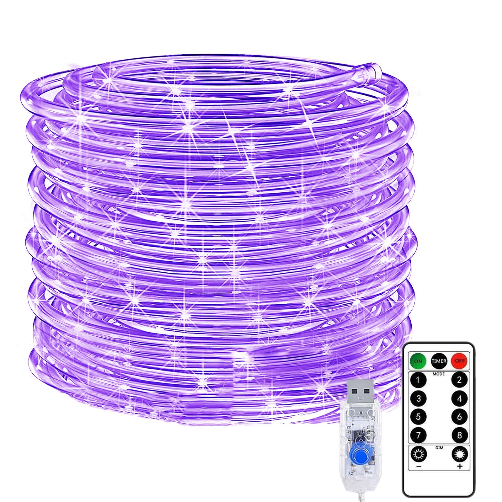 KINGCOO Rope Fairy Lights with Remote Timer, Waterproof 10M 100LED Copper Wire Tube Pipe String Lights USB Powered for Outdoor Indoor Garden Wedding Christmas Party Camping Tent Decoration (Purple)