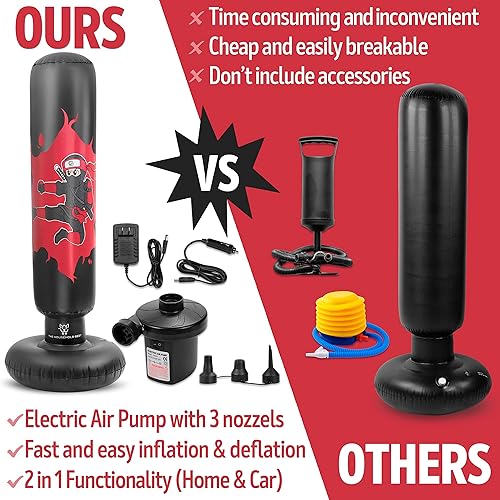 Miniatura 2 de THB - Saco de boxeo inflable para niños, bolsa de boxeo ninja independiente de 63 pulgadas, incluye bomba de aire eléctrica con guantes para