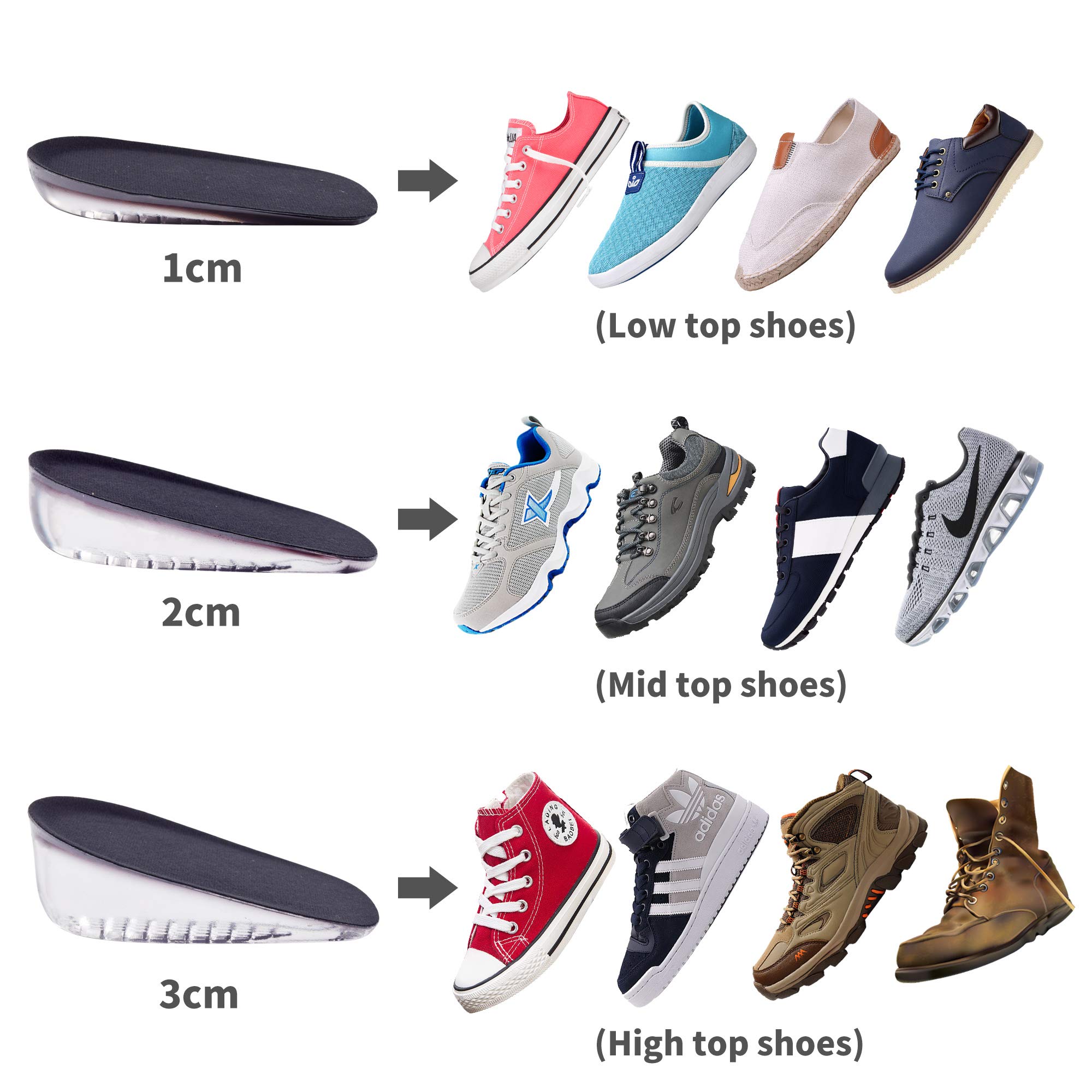 SAUDEfoot 1 paio di solette GEL per aumentare l'altezza del tallone, inserti invisibili per ascensori, assorbimento degli urti, altezza 1 cm 2 cm 3 cm