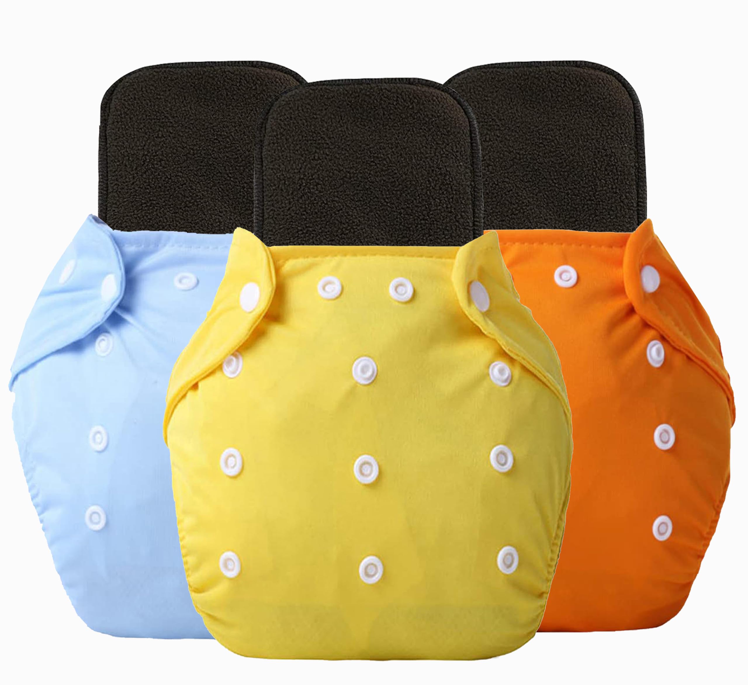 Alya Pocket Button Style Solid Reusable Cloth Diaper All in One Adjustable Washable Diapers Nappies(Without Inserts) for Toddlers/New Borns(0-24 Months,3-16KG) (Pack of 3, Orange,Yellow,Blue)