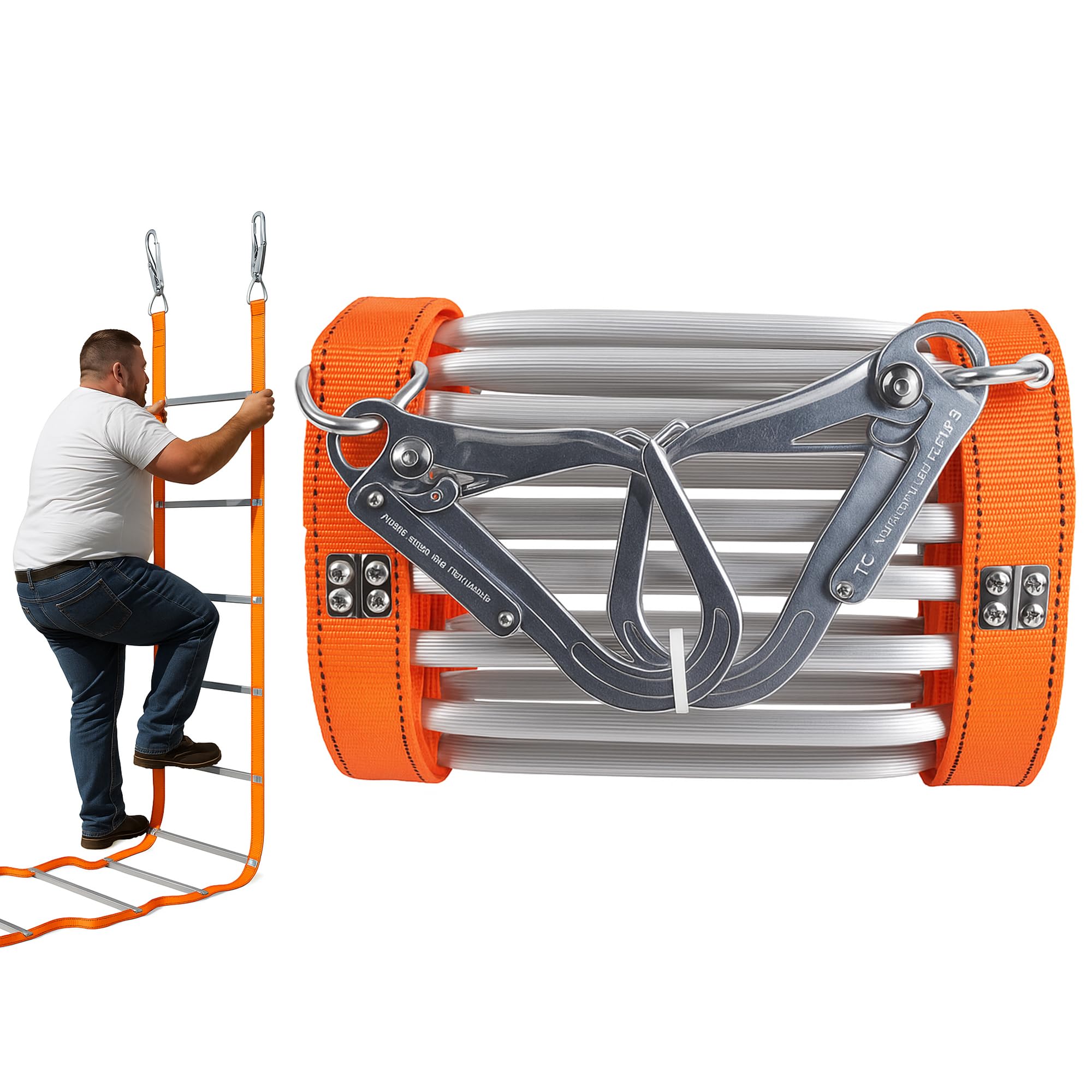 Echelle de Corde, 5M Échelles de Secours Lncendie avec 2 Crochet, Lgnifuge et Réutilisable, Jusqu'à 200 kg, Fire Escape Ladder pour Les Maisons 2 à 5 Etag, Fenêtre Balcon et Garde-Corps