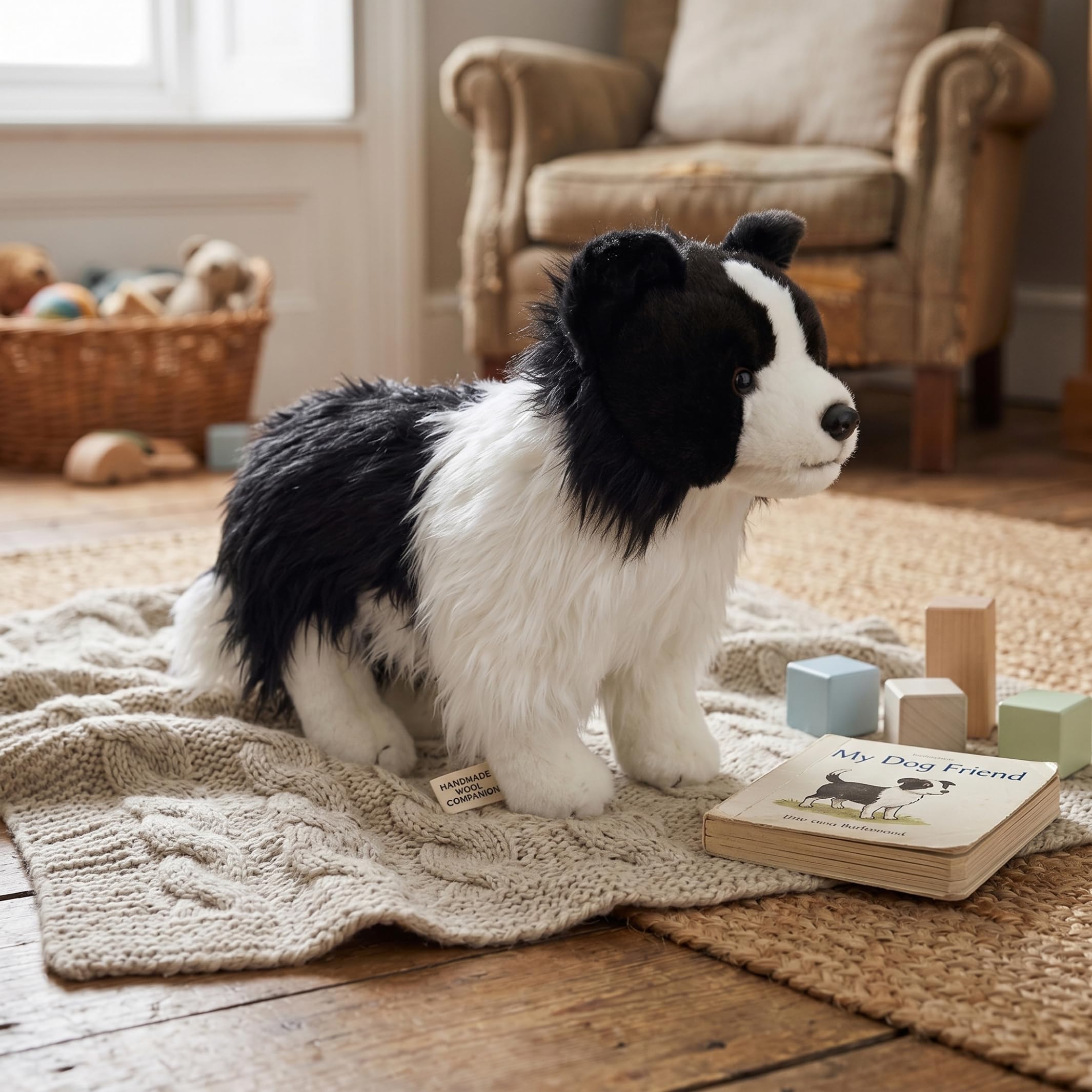 Peluche Border Collie, Animal de Peluche Border Collie Realista - Peluches Suaves para Perros, Blanco y Negro, Animal de para Perros de 27 cm/10, 63 Pulgadas