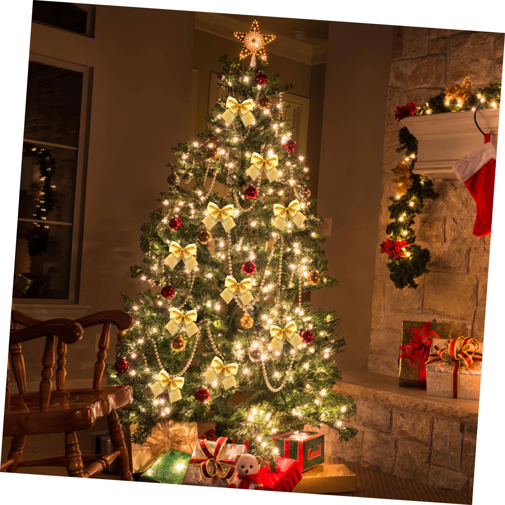 Hemobllo 12 Piezas Moños Navideños Dorados de Satén Adornos Colgantes para Árbol de Navidad Decoración Festiva Elegante y Atractiva Ambientar Fiestas