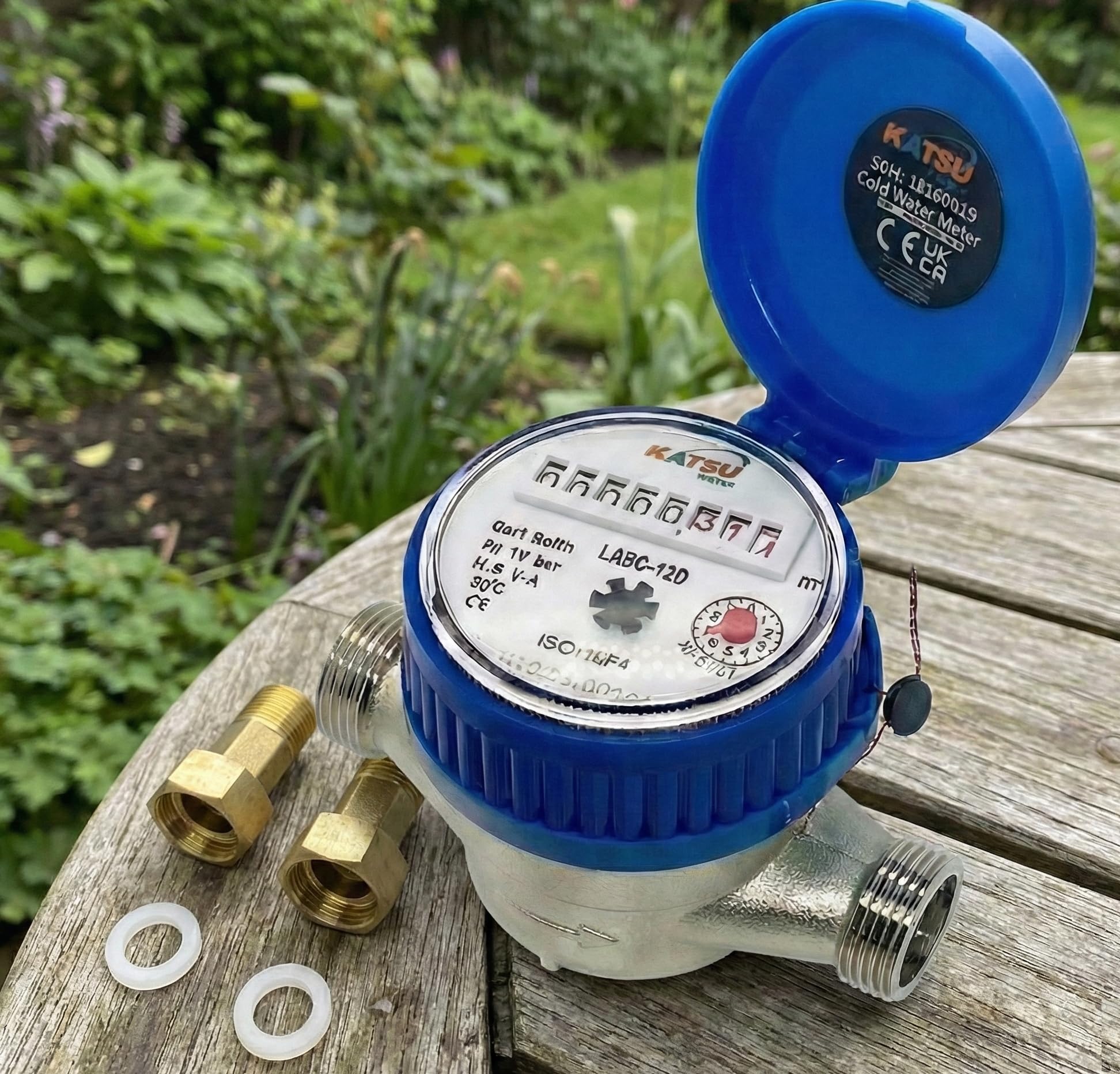 KATSU Compteur d'Eau Froide 13 mm Plastique ABS avec Raccords en Laiton Compteur à Sec