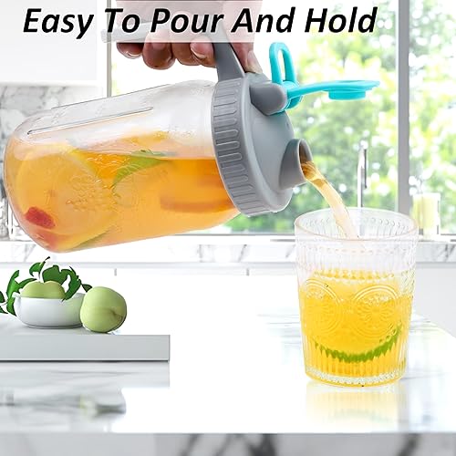 Miniatura 8 de Jarra con tapa de boquilla para verter 32 onzas (1 cuarto de galón) jarra de vidrio de boca ancha con tapas para café frío, té helado, leche, té