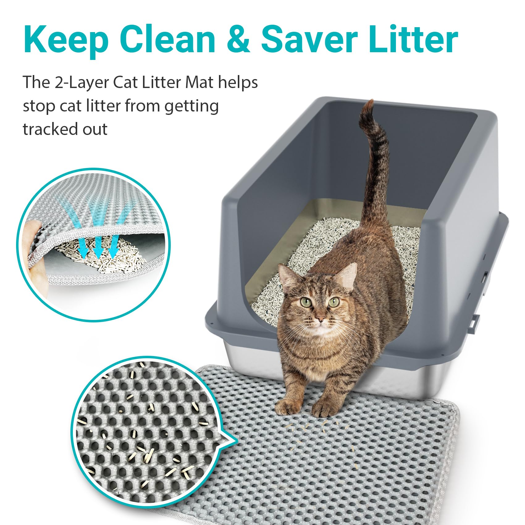 LIHONG Stainless Steel Litter Box with Lid, XL Metal Cat Litter Tray for Indoor Cats, Enclosure Cat Litter Pan for Large Cats, Non-Sticky Large Kitty Litter Box, Anti-Leakage, 23.5" X 15.6" X 12" - image 3