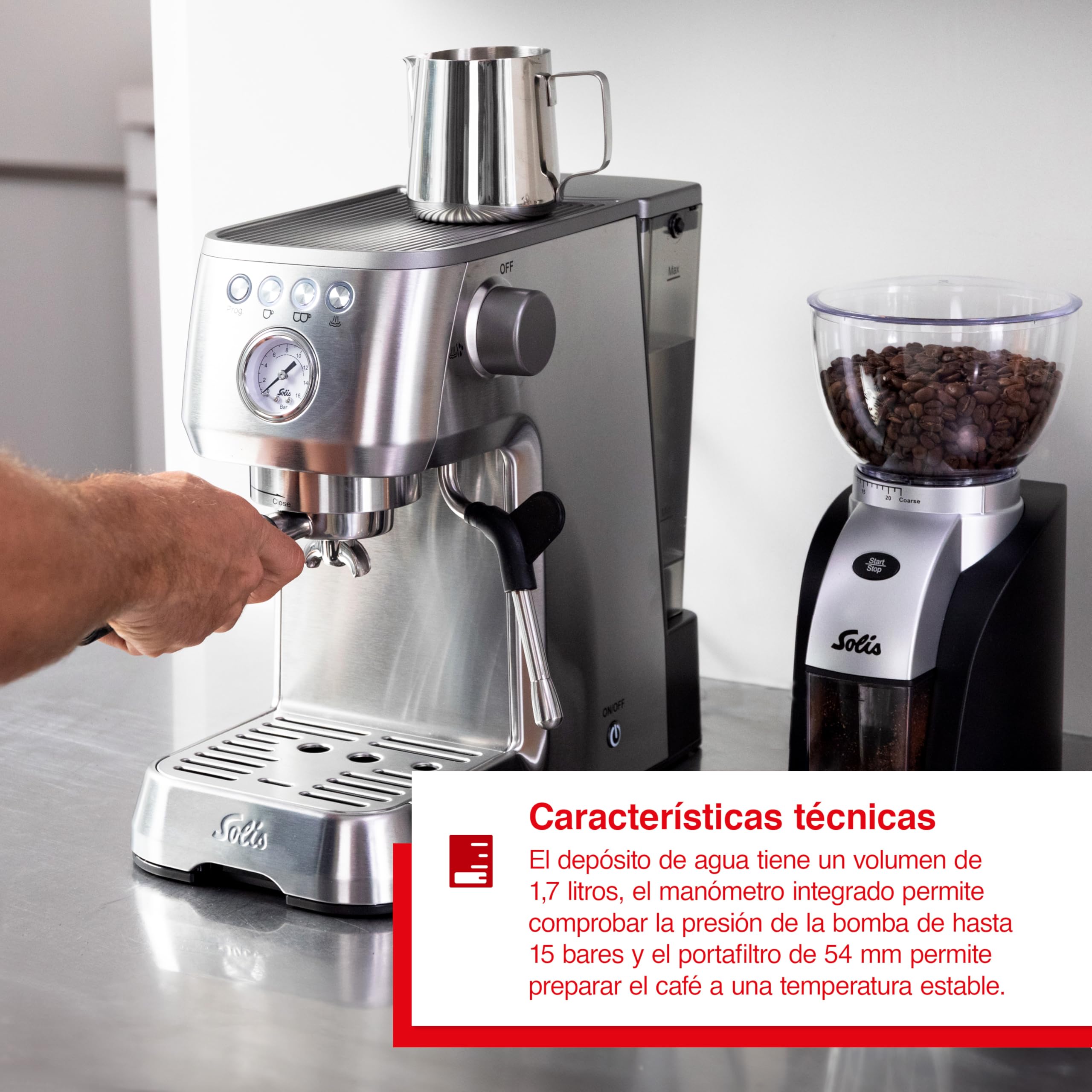 Solis Barista Perfetta Plus 1170 V2 Cafetera Express Automática - Máquina de Café Espresso - 15 Bar - 1.7L - Acero Inoxidable - Plata