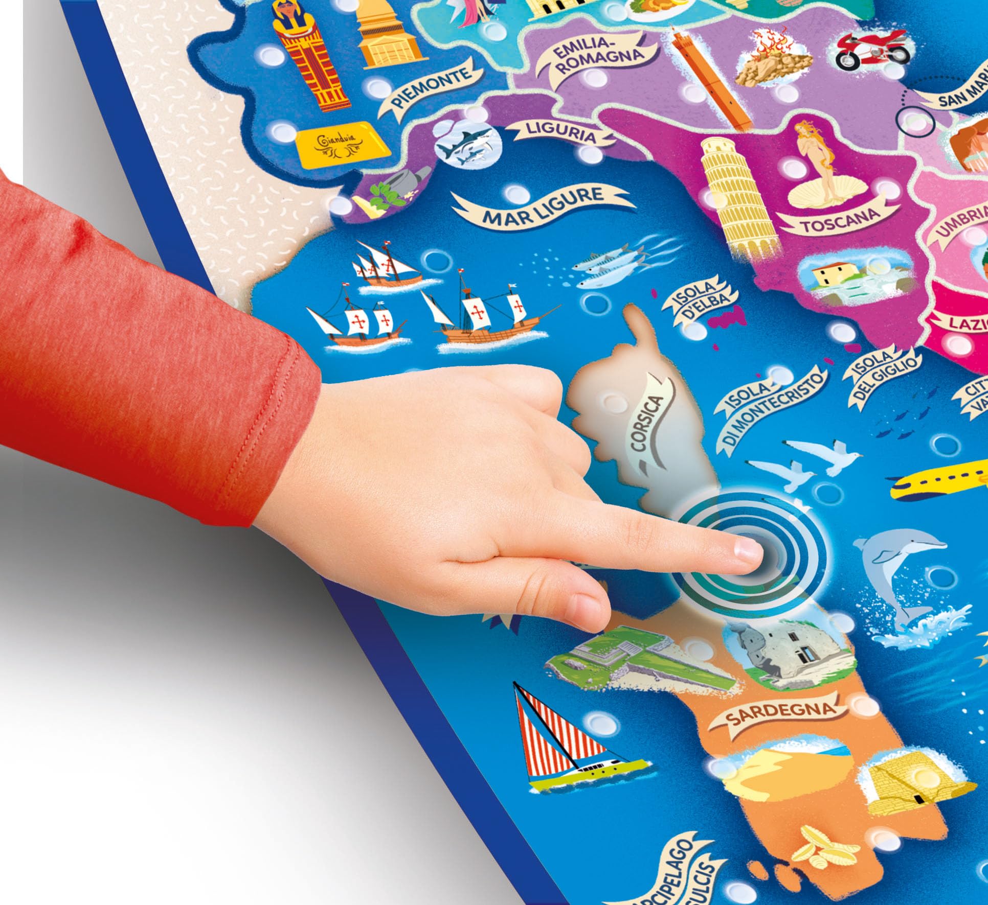 Clementoni Sapientino - Italia Interattiva, Gioco Educativo Bambini 3-7 Anni, Mappa Parlante, Poster Elettronico per Imparare la Geografia, 5 modalità di Gioco, 200 Touchpoint, Lingua Italiana, 16445
