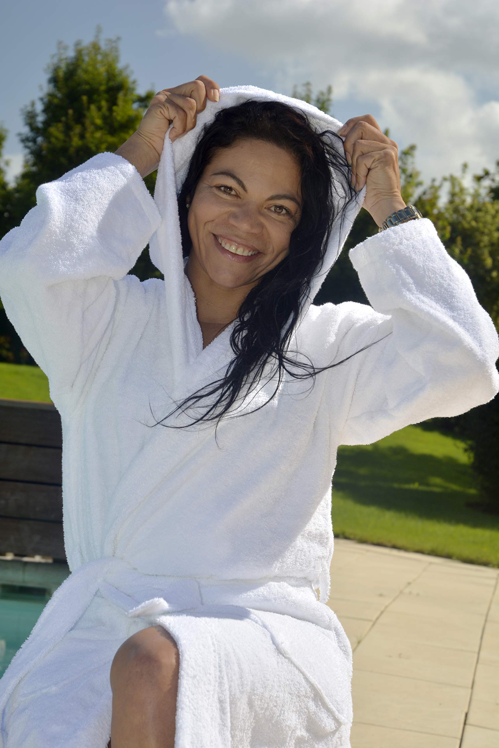 A&R Towels & Bathrobes ARTG Robezz® - Accappatoio con cappuccio, in spugna, taglia S/M, colore: Bianco
