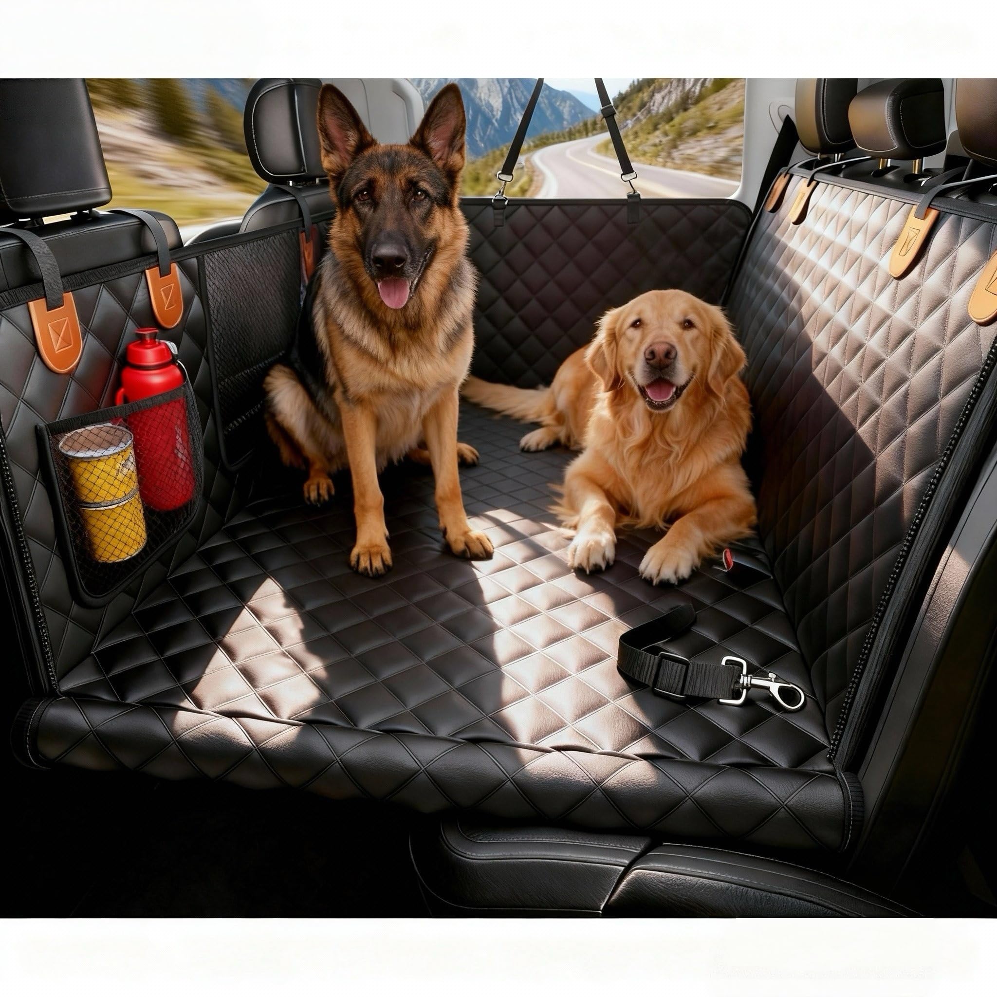 Back Seat Extender for Dogs with Hard Bottom, Dog Car Seat Cover for Back Seat, Waterproof Backseat Dog Extender & Hammock, Fits Most Cars, SUVs &Trucks, Medium&Large Dogs