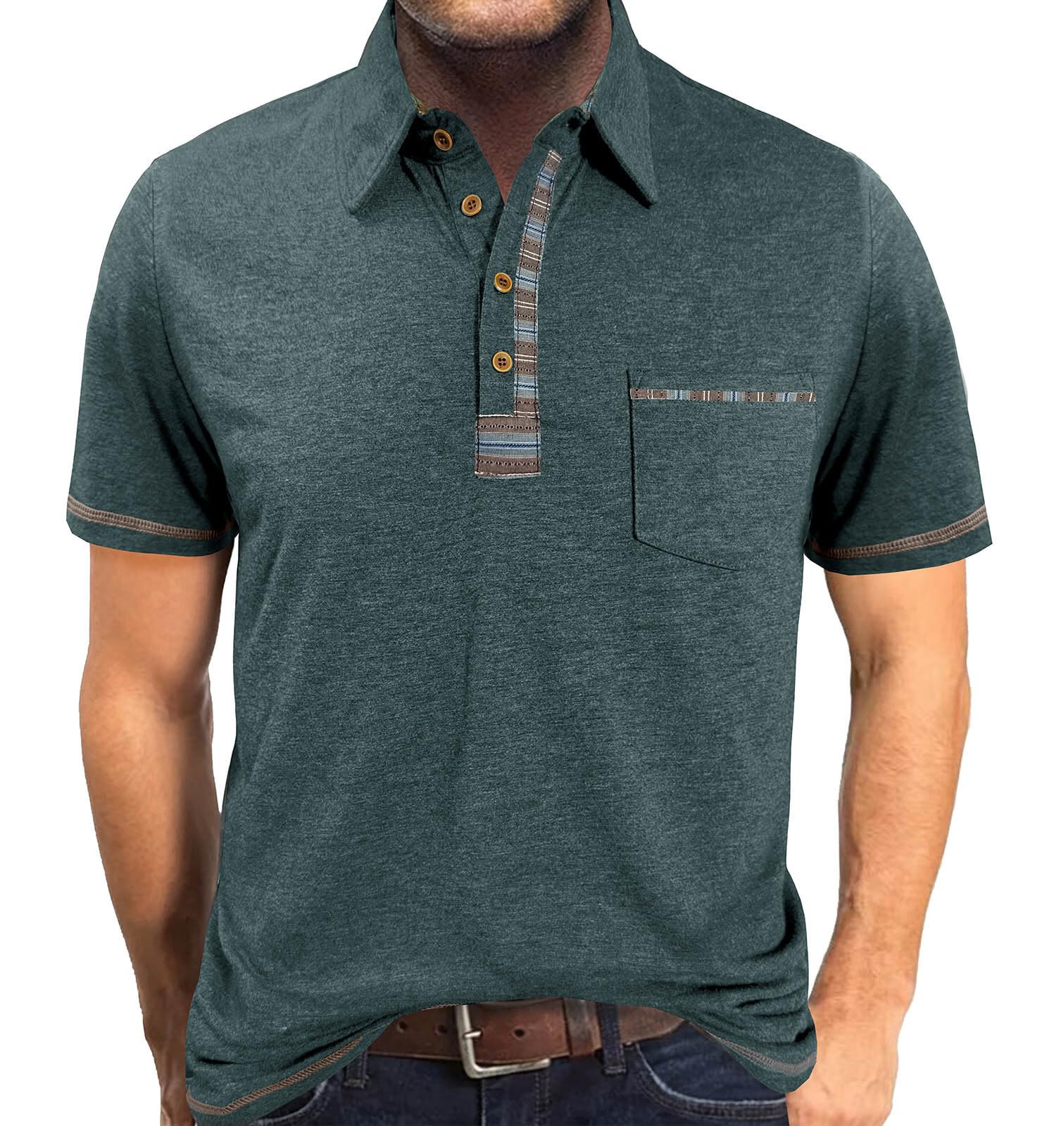 LAOARA Poloshirt Herren Kurzarm Polo Shirts Tshirt Sommer Sport Polohemd Knopfleiste Golf T Shirt mit Tasche M-3XL