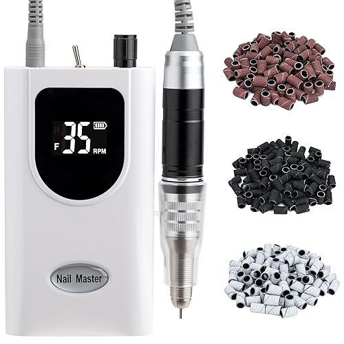 Delanie Taladro de uñas blanco y paquete de 300 bandas de lijado