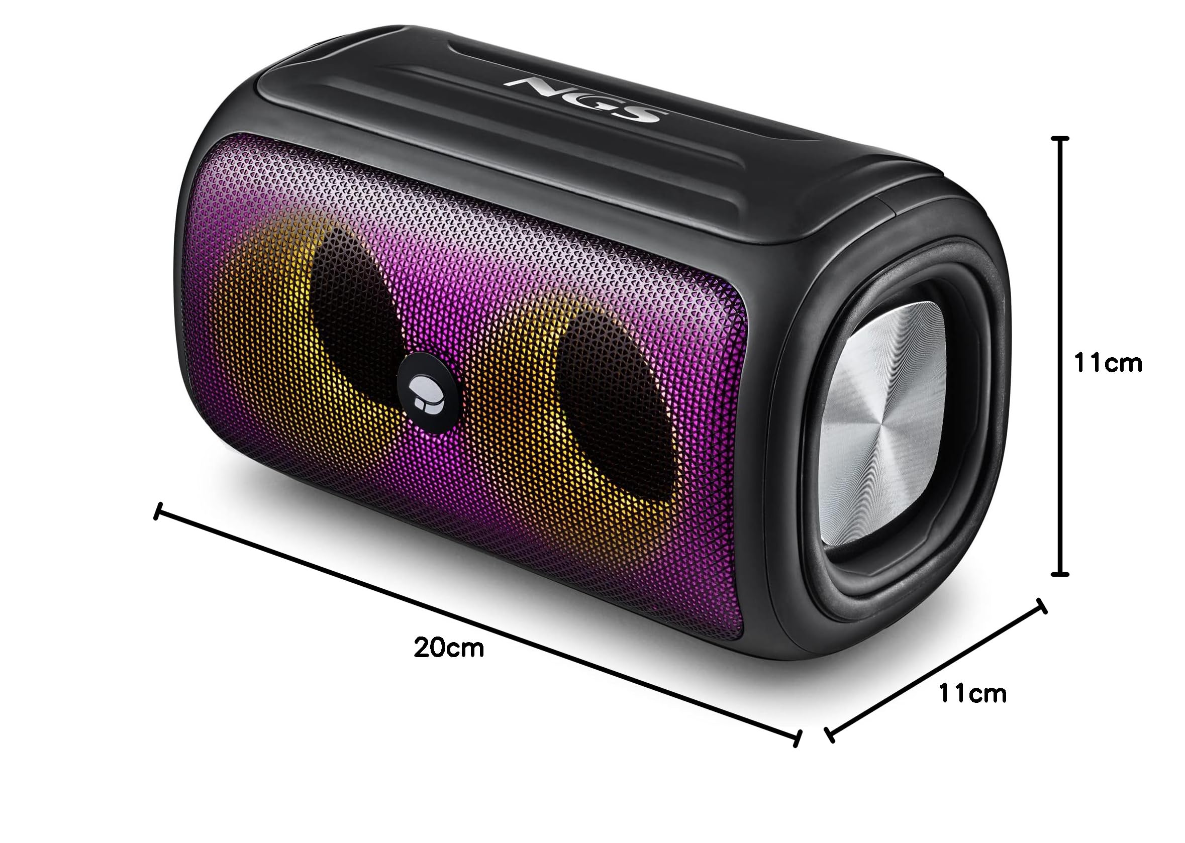 NGS ROLLER BEAST BLACK - Potężny przenośny głośnik o mocy 32 W, kompatybilny z technologią Bluetooth 5.0 i technologią TWA, z oświetleniem RGB, odporny na wodę i pył zgodnie z normą IPX5, z mikrofonem, funkcją hands-free, do 40 h pracy, kolor czarny.