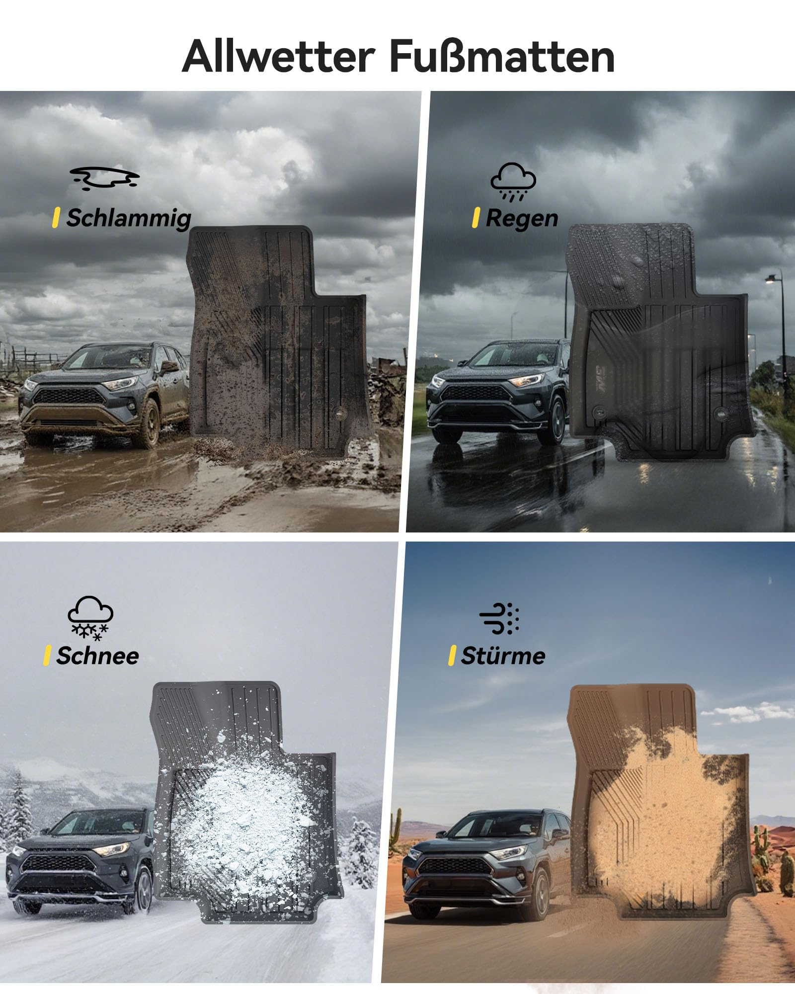 3W Fußmatten für Toyota RAV4 XA50 HEV 2019-2025 | TPE Thorex™ Allwetter | 3D Maßgeschneiderte Passform | Hundefreundlich Auto Zubehör | Wasserdicht & Kratzfest | Antirutsch