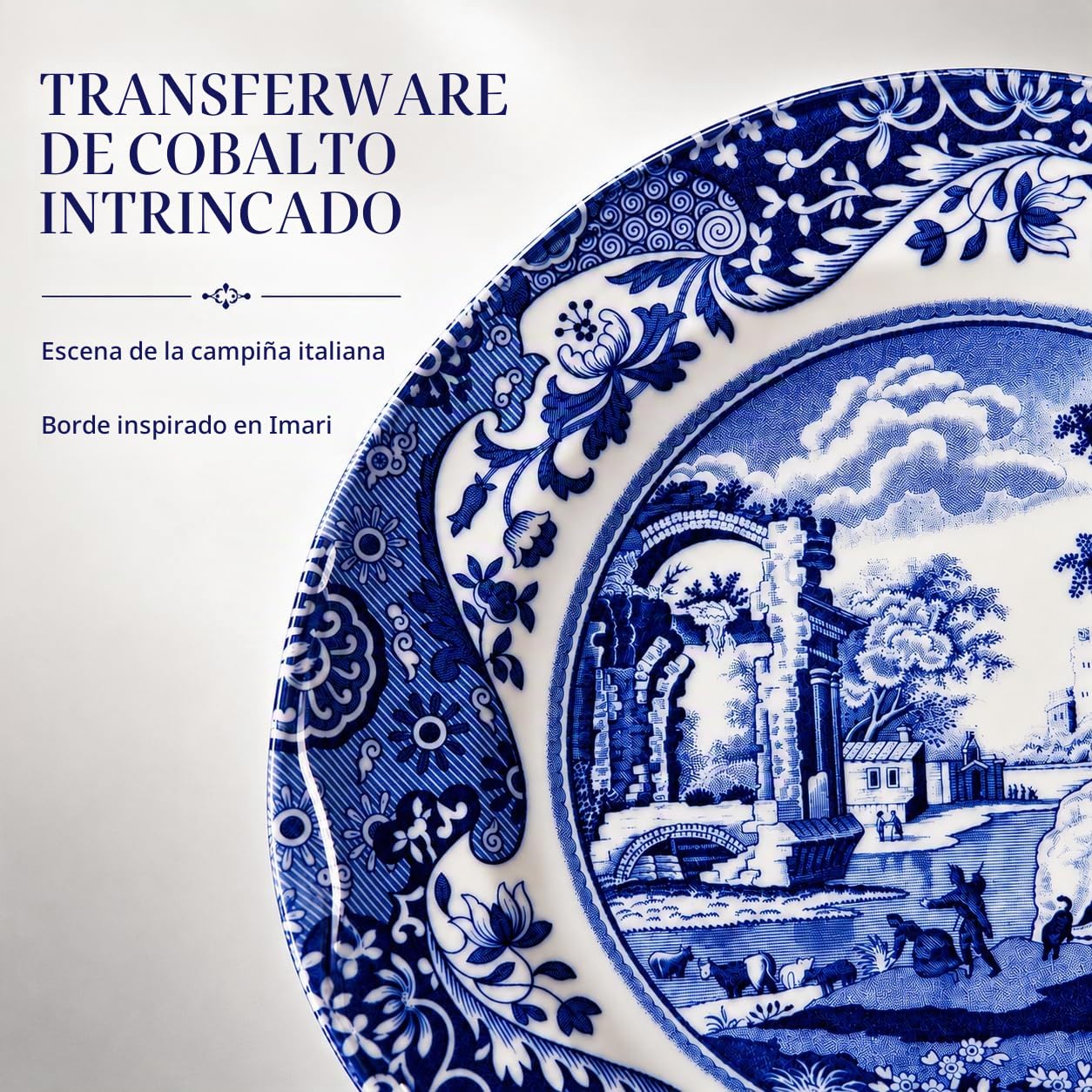 Spode Juego de 4 platos de ensalada italianos azules, 7.25", loza fina, fabricado en Inglaterra, apto para lavavajillas (azul/blanco, 8")