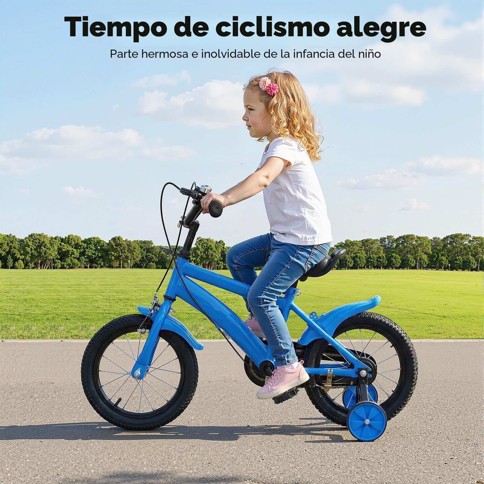 Bicicleta infantil de 14 pulgadas para niños y niñas, aleación de acero al carbono, con ruedas estabilizadoras para ajustar la altura, bicicleta para niños a partir de 3-6 años, vehículos de