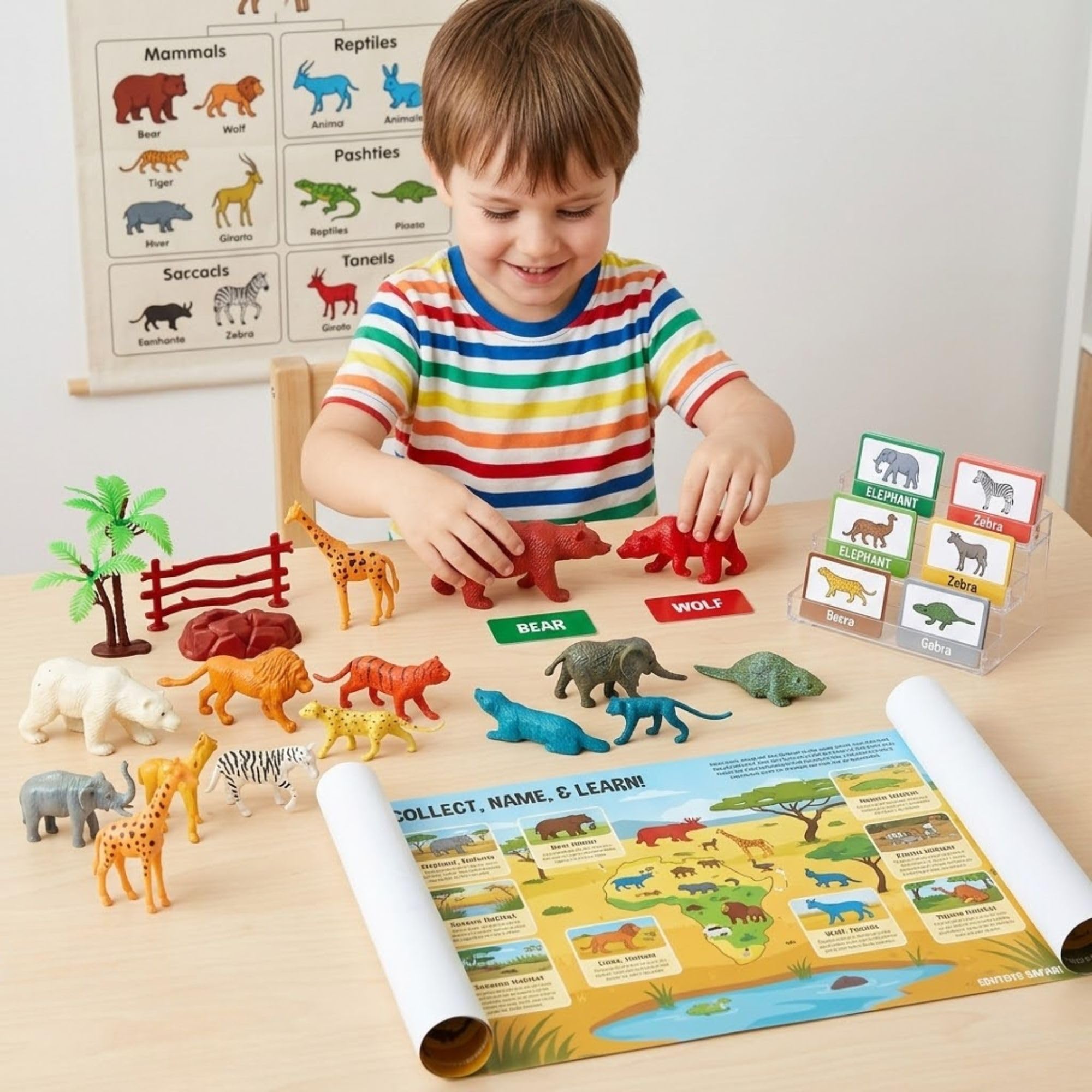 Mallexo 58PC Realistic Animal Toys for Kids with Tiger,Lion, Elephant & More Forest Animal for Boys & Girls Safari Jungle Animal Figures Set Forest Farm Animal for Boys and Girls (58pcs) 2