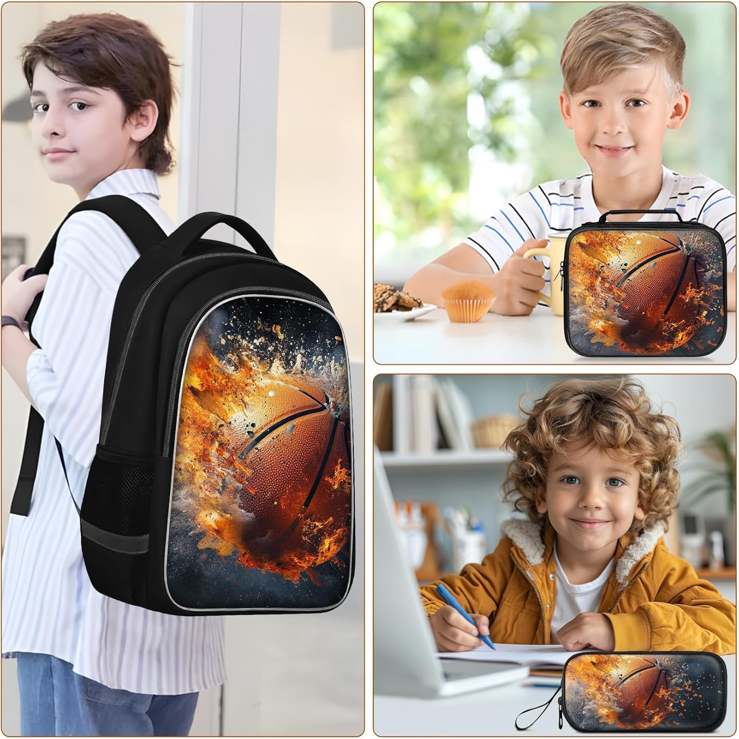 School Backpack for Boys - 4pcs Basketball Boys Backpack with Lunch Box Set for Kids Children Teens Elementary Middle School - 17″ Sport Bookbag Travel Back Pack for Age 6-18 - Image 7