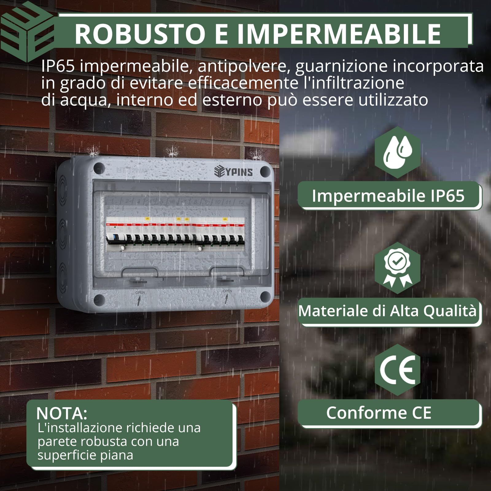 EYPINS Quadro Elettrico Esterno 12 Moduli e Coperture Modulari