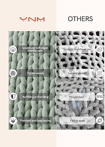 Miniatura 4 de YnM Manta gruesa, de peso medio, tejida a mano con hilo de felpilla, agradable al tacto, ventilada y transpirable, lavable a máquina, pieza de