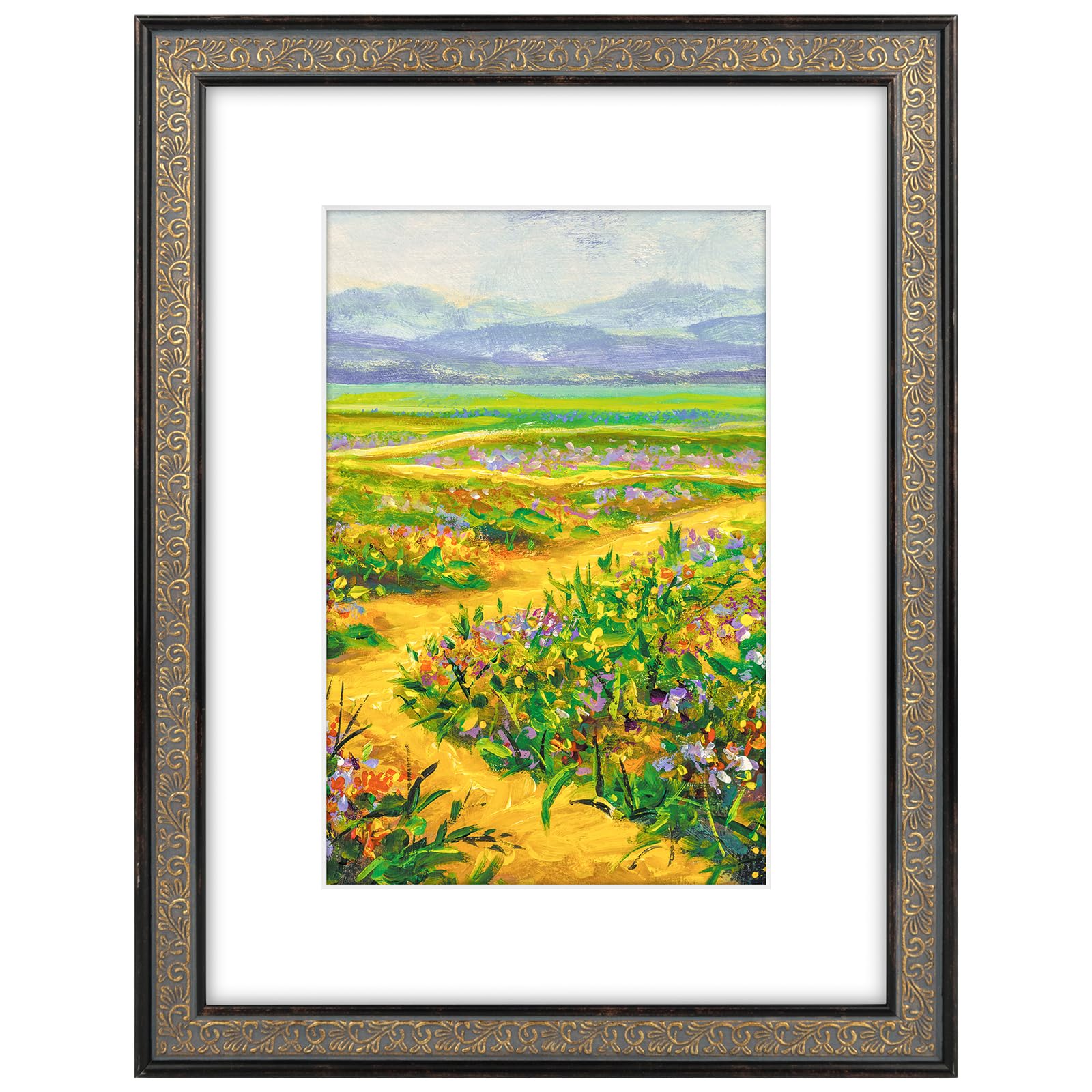 Golden State Art 12x16 Picture Frame White Mat for 8x12 Ornate Black & Gold