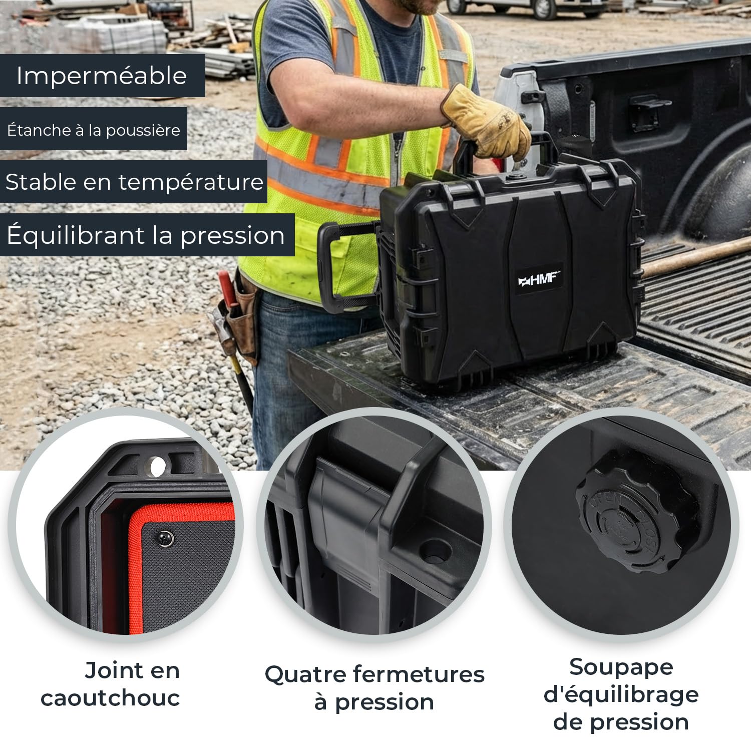HMF 15604-02 Chariot à outils d'extérieur, coffre à outils vide avec roulettes | 46,5 x 36 x 22,5 cm