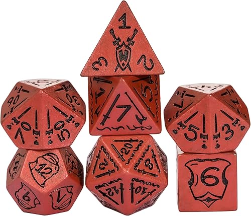 DND - Juego de dados poliédricos de 7 piezas con escudo y patrón de espada para juegos de rol de Calabozos y Dragones y juegos de mesa (naranja)