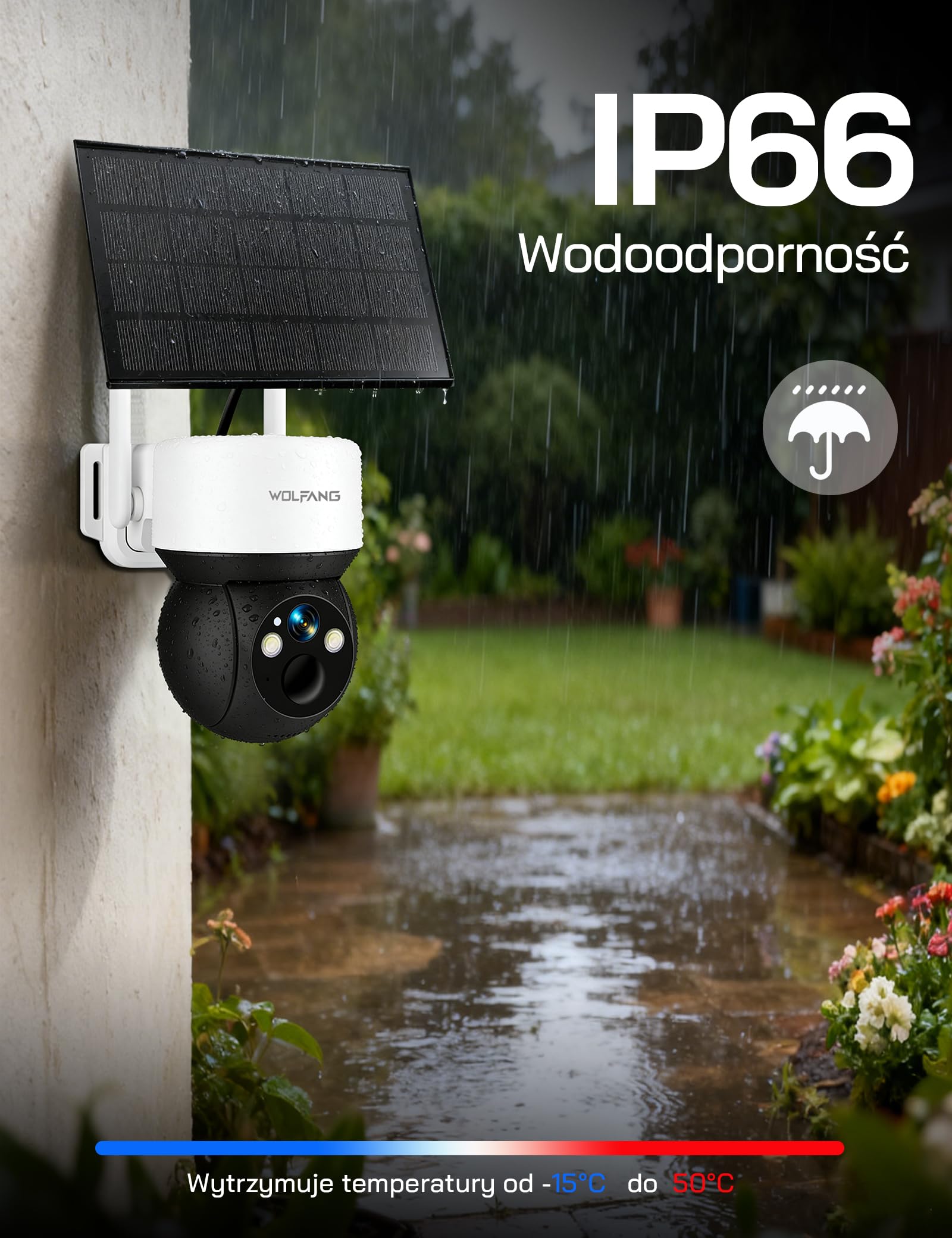WOLFANG Kamera Łowiecka 4G LTE Solarna, Kamera Przyrodnicza 2K Live View, PTZ 355°/90°, Noktowizor, PIR, IP66, Kamera Bezpieczeństwa do Obserwacji Zwierząt